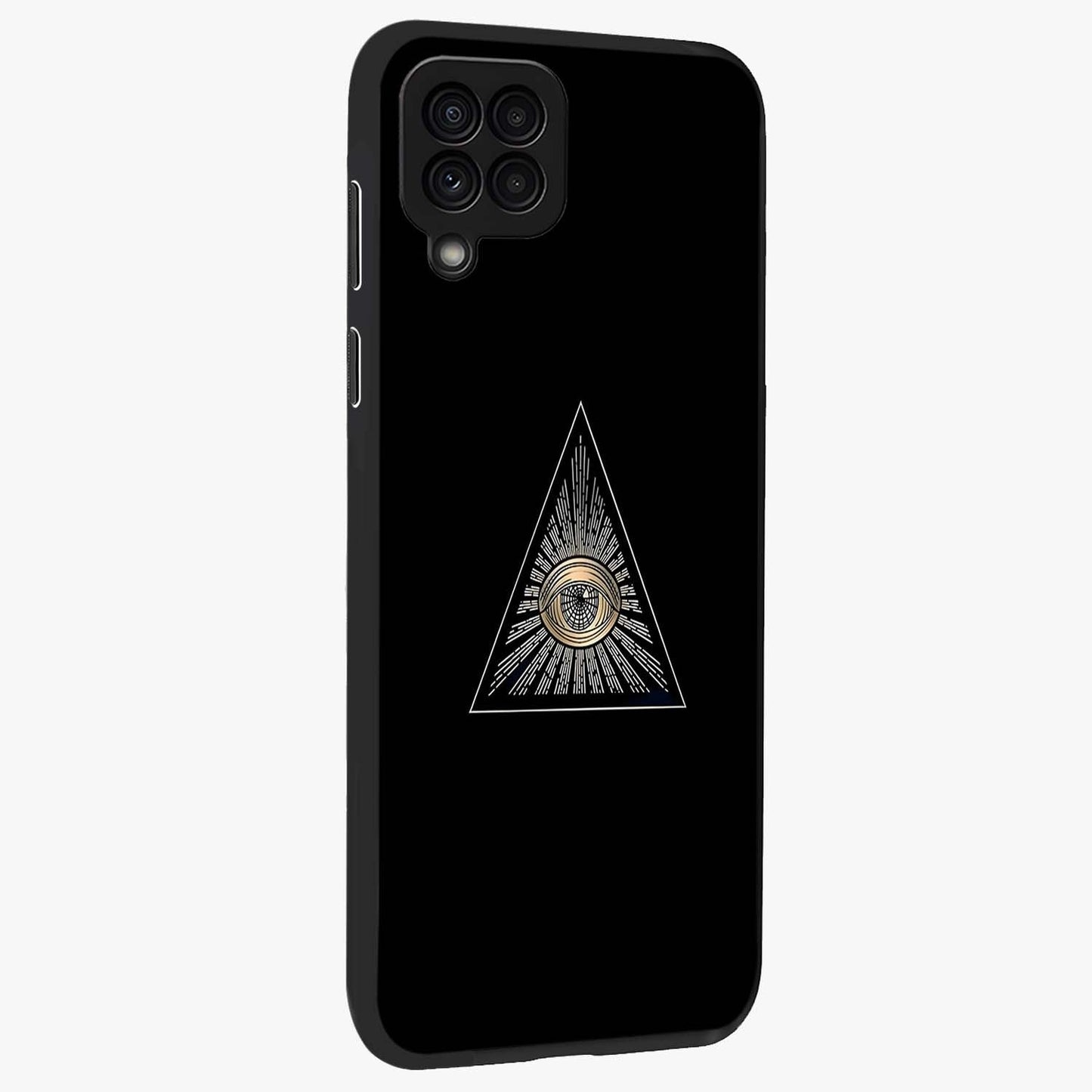 Illuminati Evil Glass Case upright view showcasing striking illuminati artwork with mysterious symbolic theme.