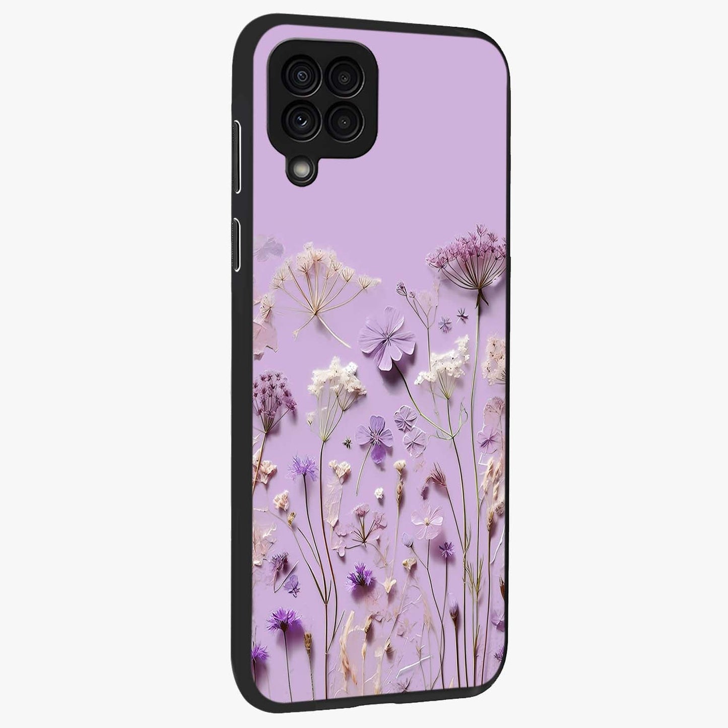 Lavender Blossom Dream Glass Case upright view showcasing delicate lavender blossom artwork with peaceful floral theme.