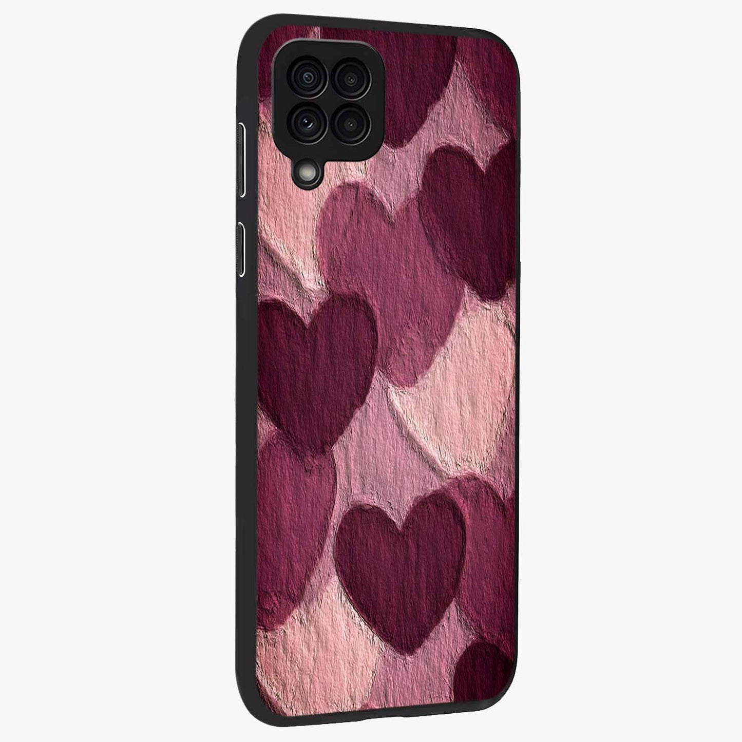 Layered Paper Hearts Glass Case upright view showcasing decorative layered heart artwork with sweet love theme.