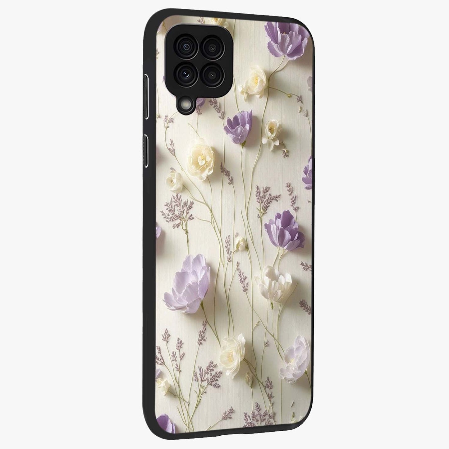 Lilac Breeze Harmony Glass Case upright view showcasing delicate lilac artwork with peaceful floral theme.