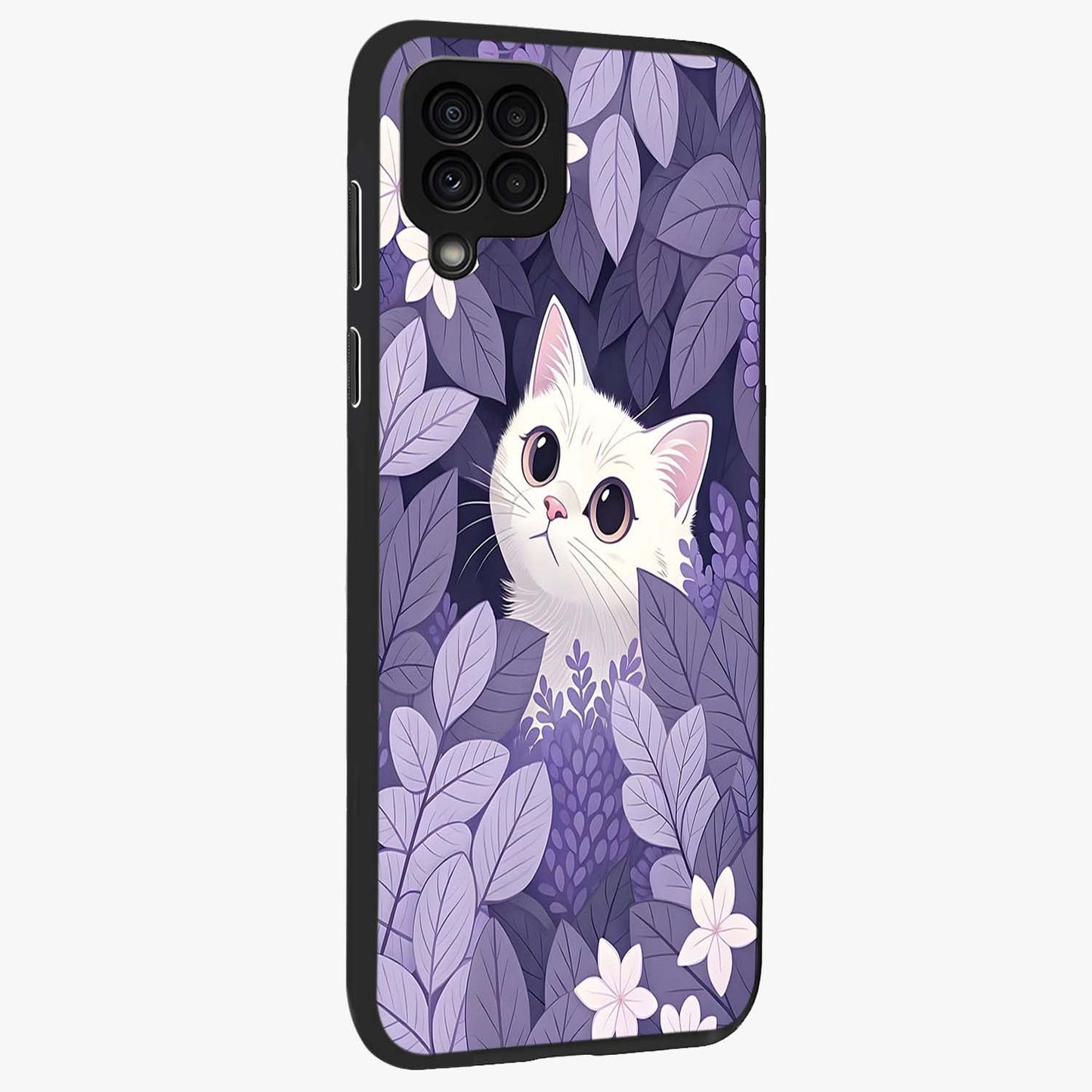 Lilac Hide Peek Cat Glass Case upright view showcasing charming cat artwork with adorable peek theme.