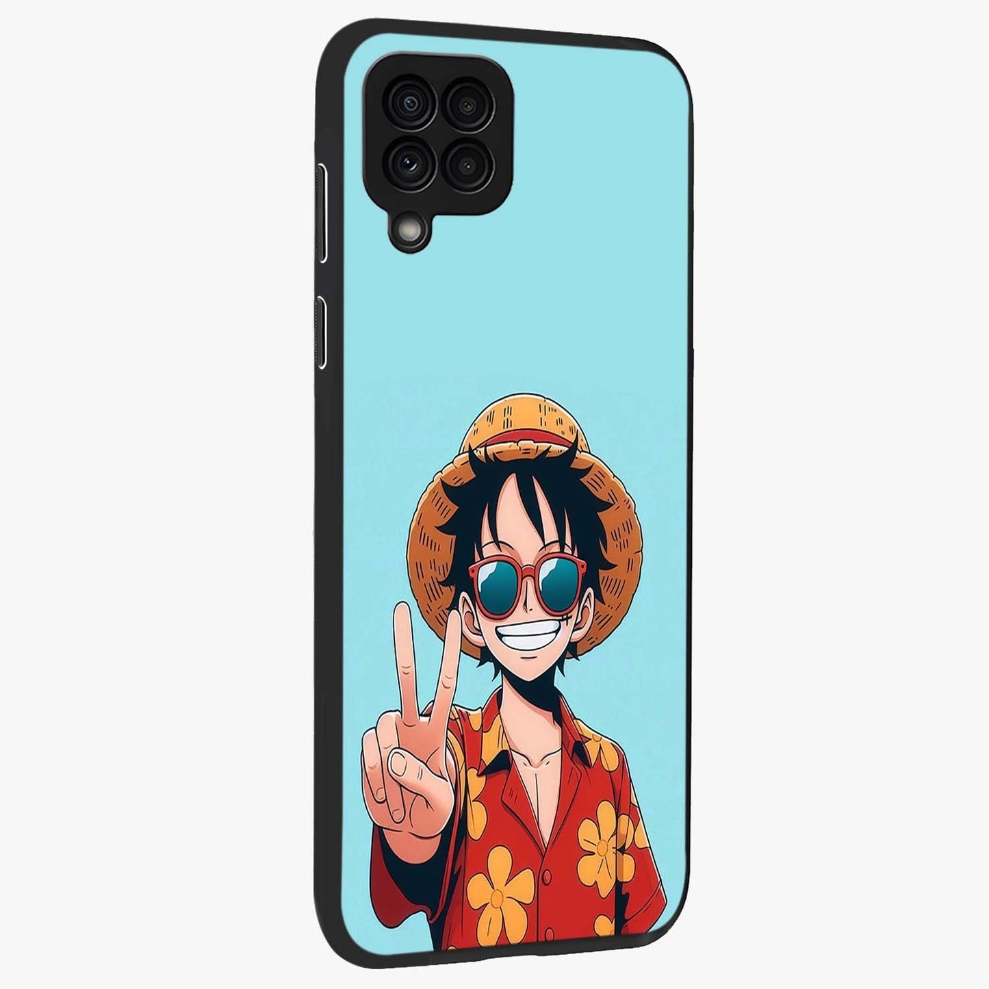 Luffy Summer Anime Vibe Glass Case upright view showcasing dynamic anime artwork with bright adventurous theme.