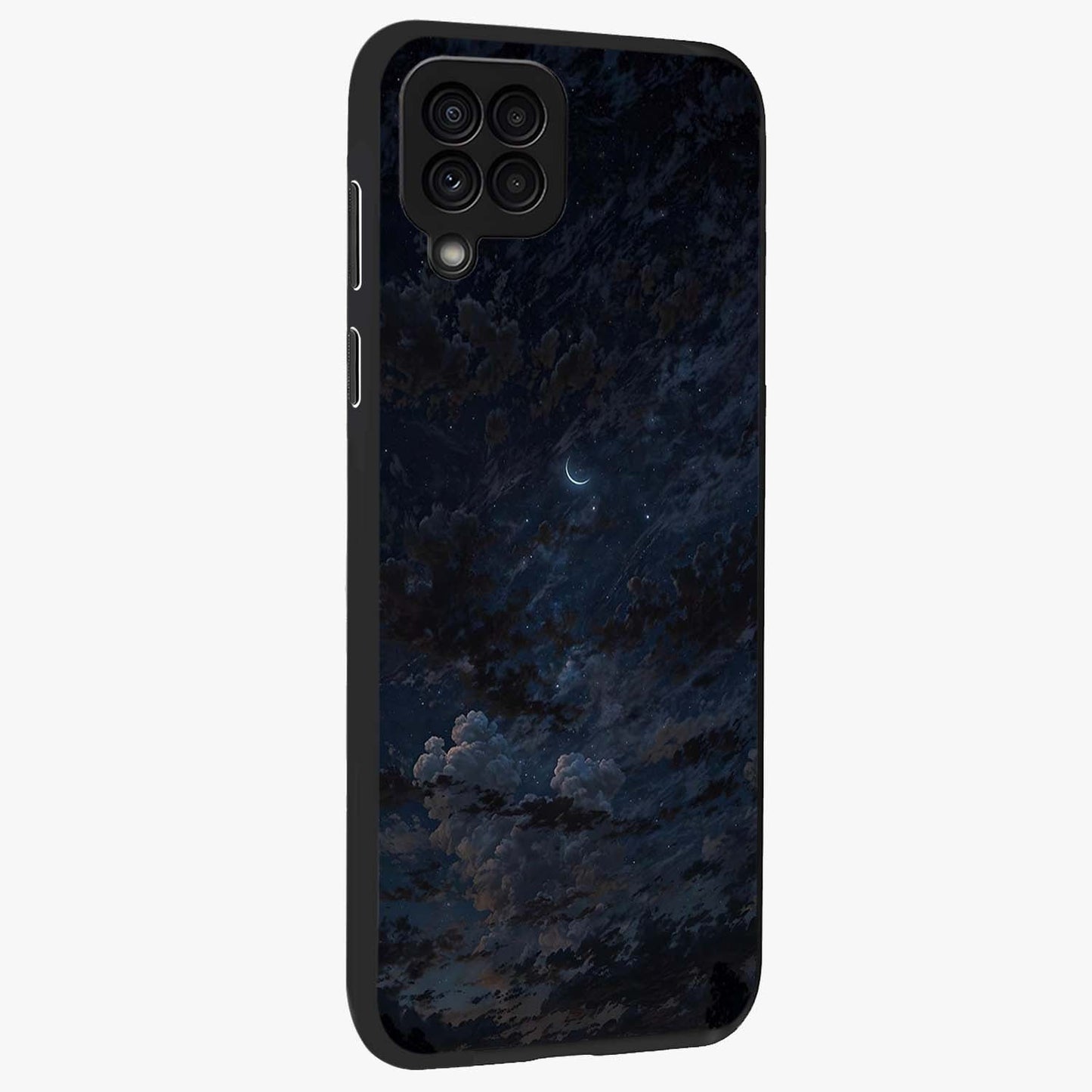 Lunar Veil Silence Glass Case upright view showcasing calm moon themed artwork with serene night atmosphere.