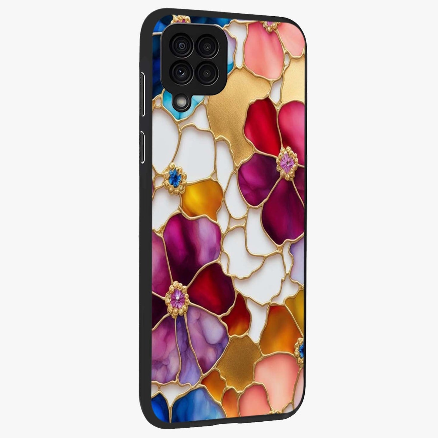 Marble Flower Pattern Glass Case upright view showcasing decorative marble flower artwork with refined style.