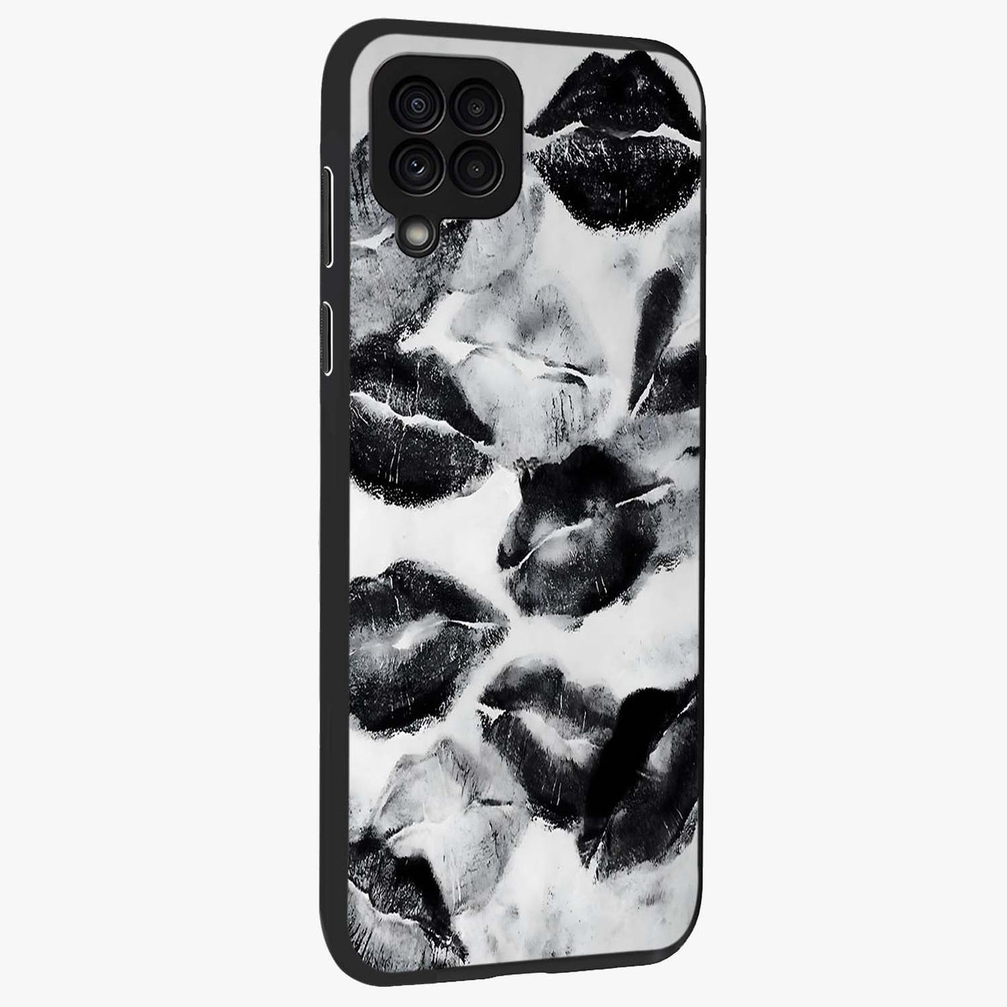 Midnight Kiss Marks Glass Case upright view showcasing stylish kiss mark artwork with trendy romantic theme.