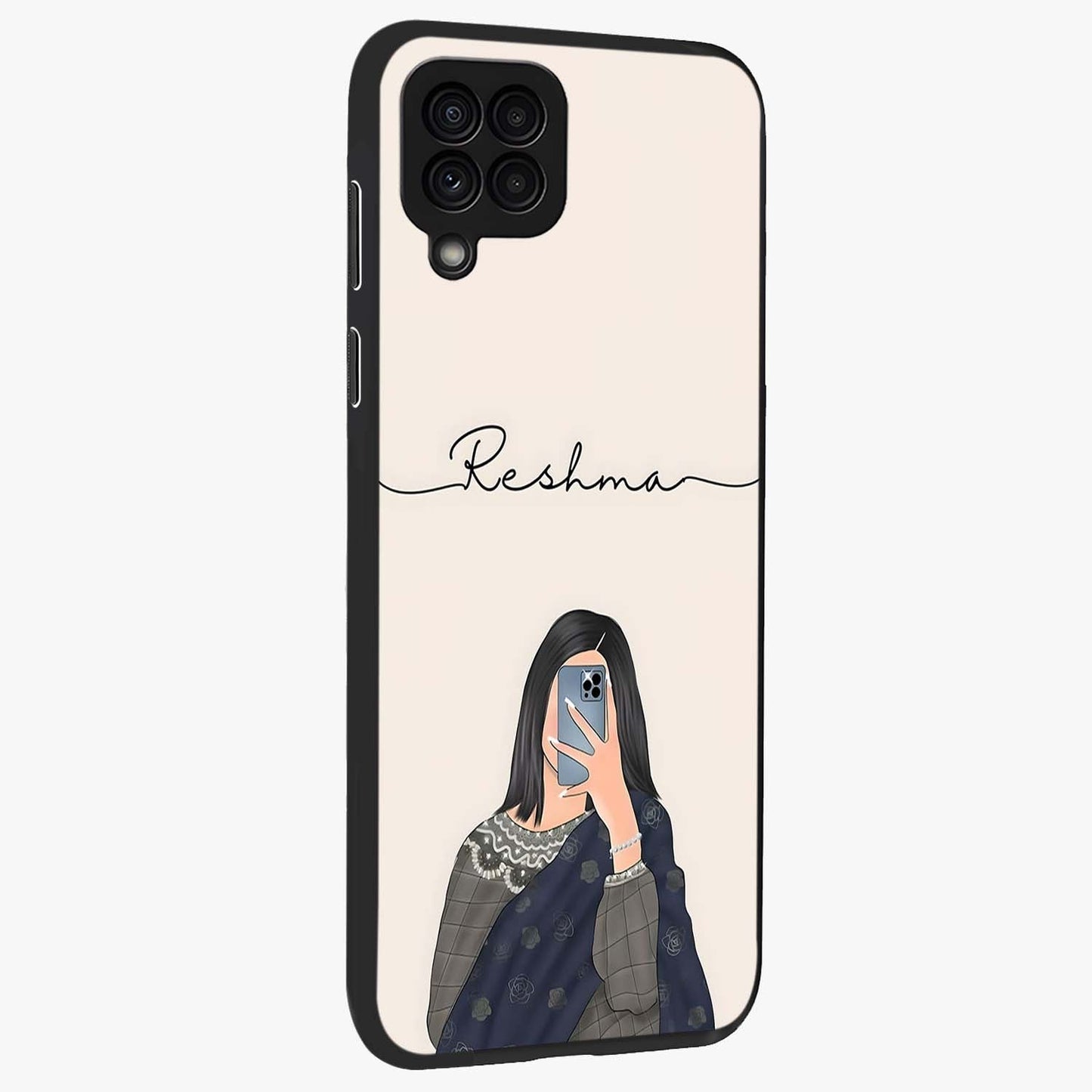 Mirror Mood Muse With Custom Name Glass Case upright view showcasing artistic mirror themed artwork with personalized aesthetic.