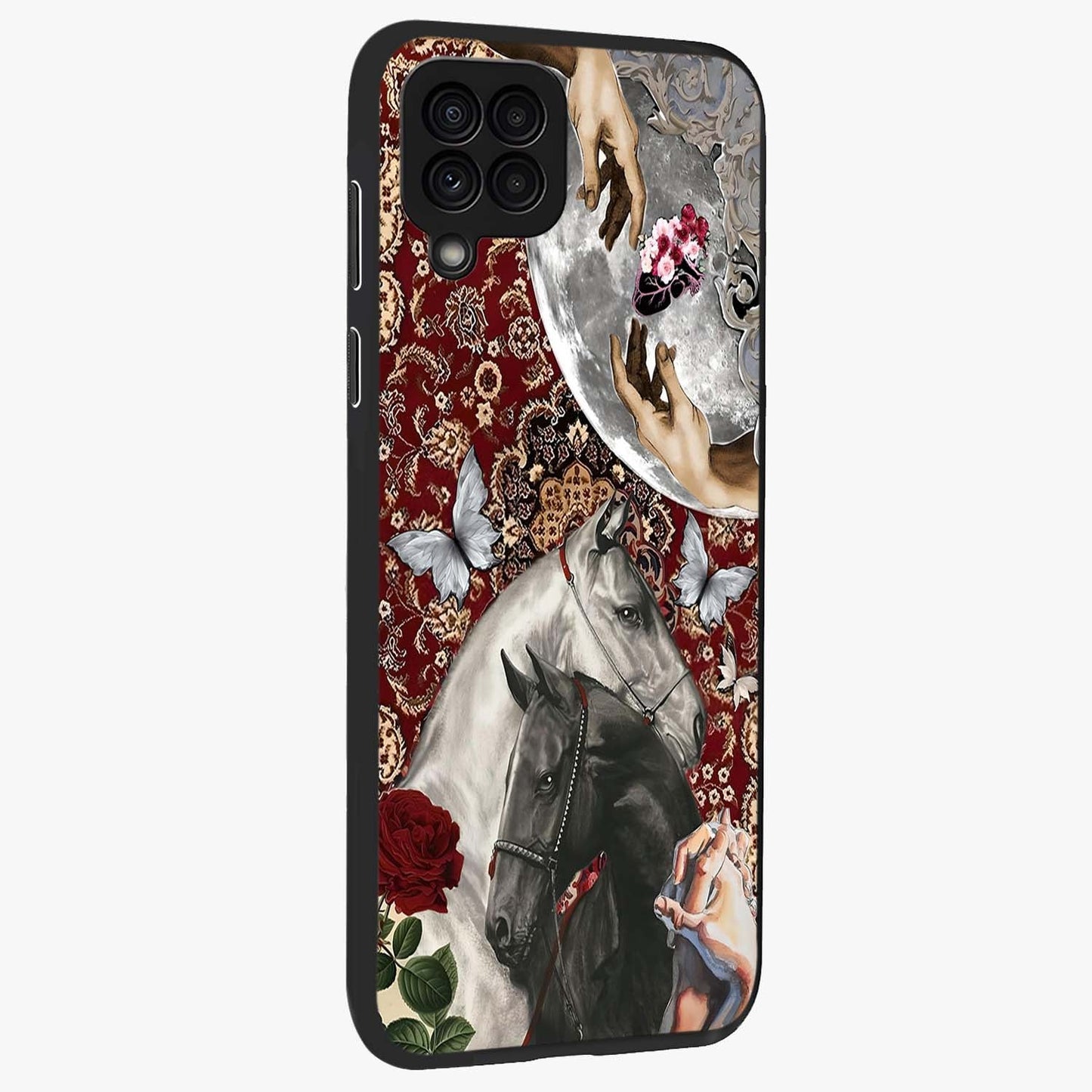 Moonlit Royal Stallion Glass Case upright view showcasing dramatic horse artwork with glowing moon themed design.