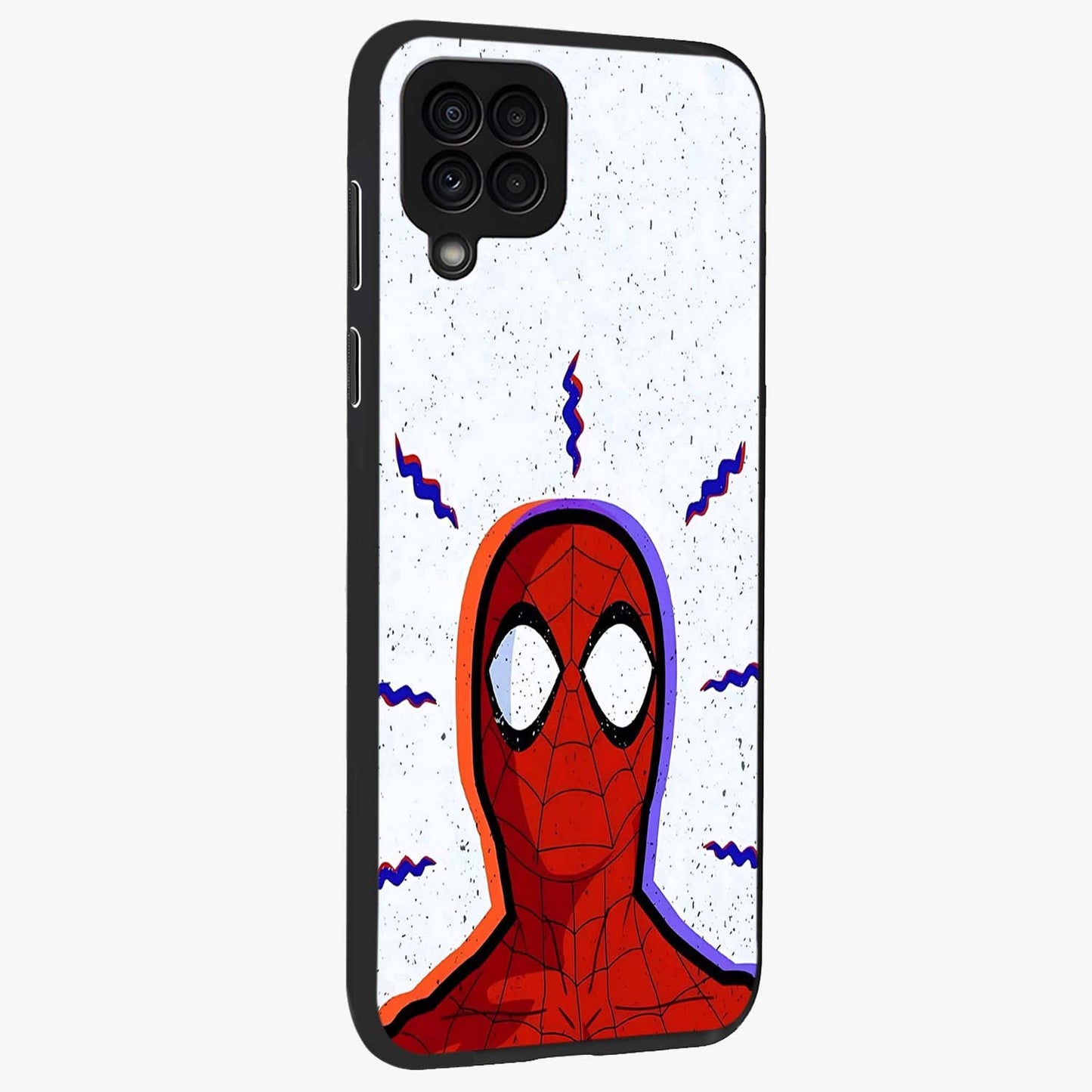 Omg Spiderman Glass Case upright view showcasing energetic superhero artwork with vibrant comic theme.