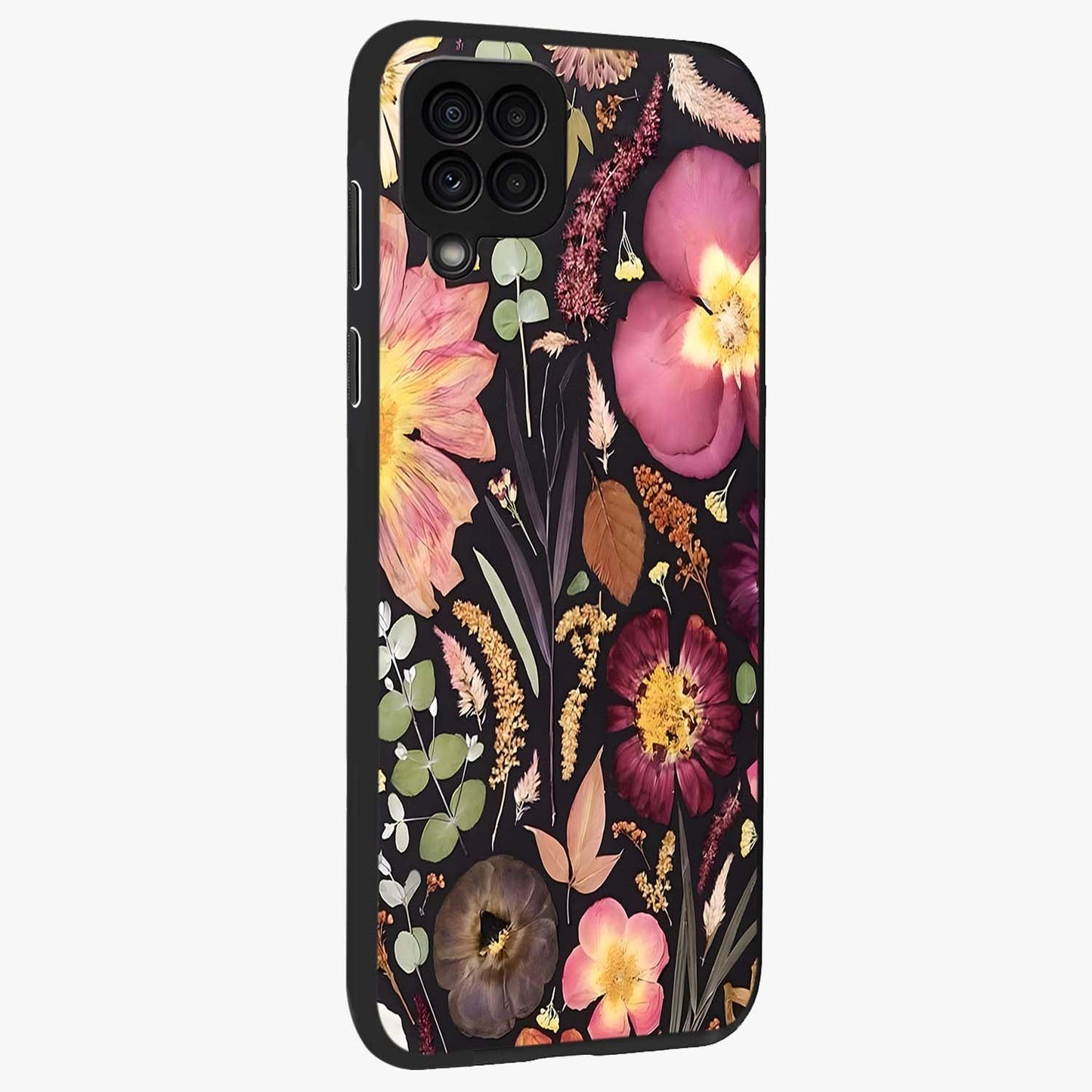 Petal Dream Tapestry Glass Case upright view showcasing detailed floral tapestry artwork with artistic nature theme.