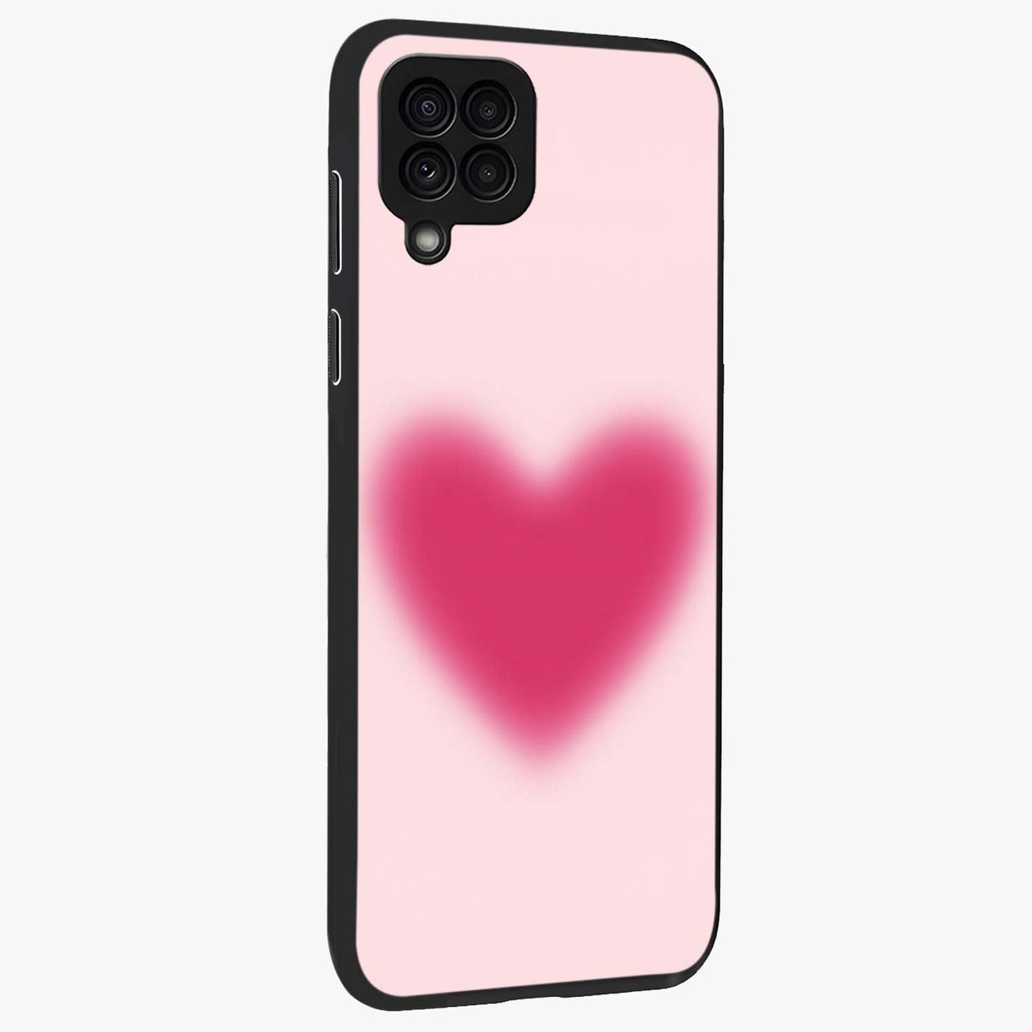 Pink Aura Heart Glass Case upright view showcasing romantic heart artwork with soft pastel theme.