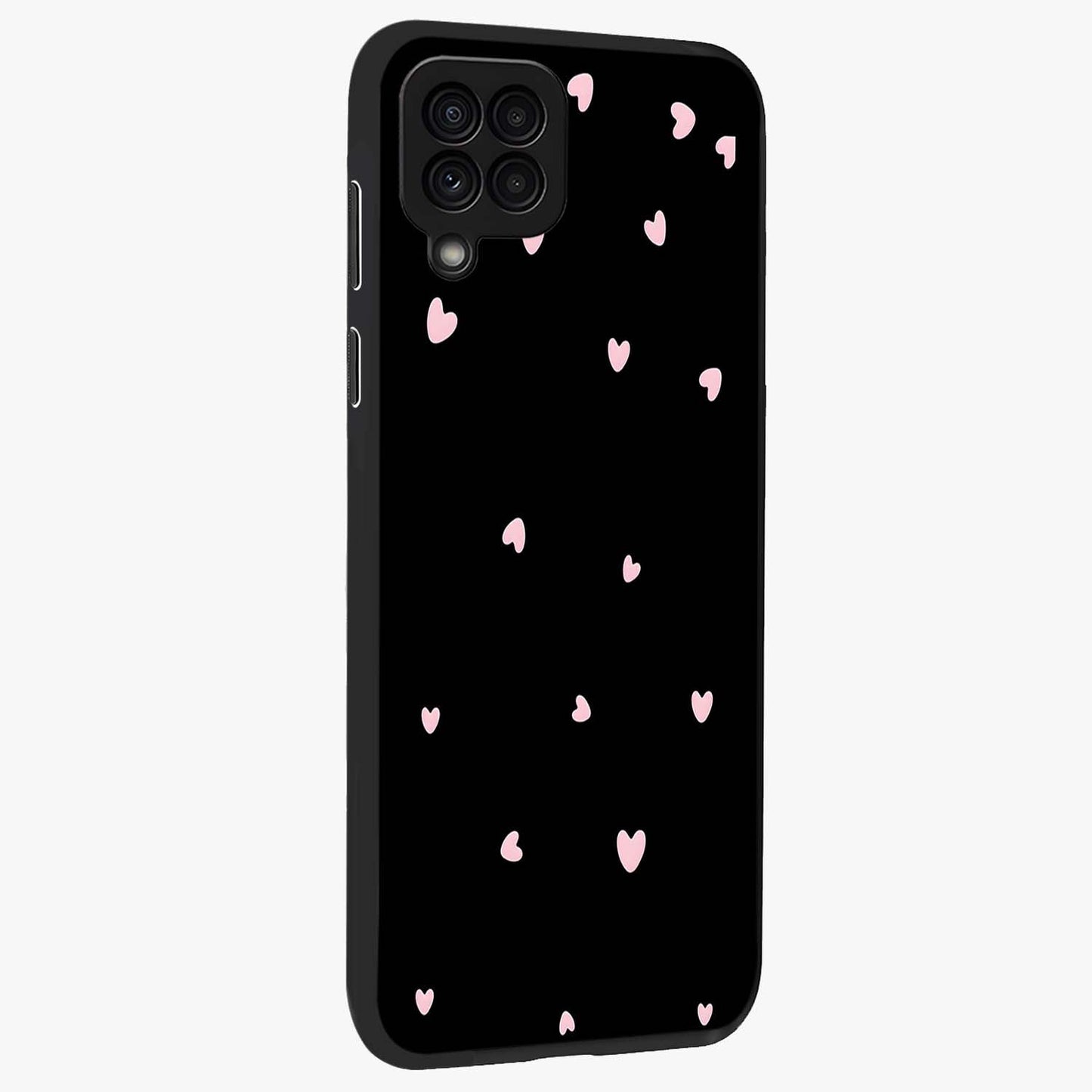 Pink Love Drops Glass Case upright view showcasing charming heart drop artwork with romantic playful theme.