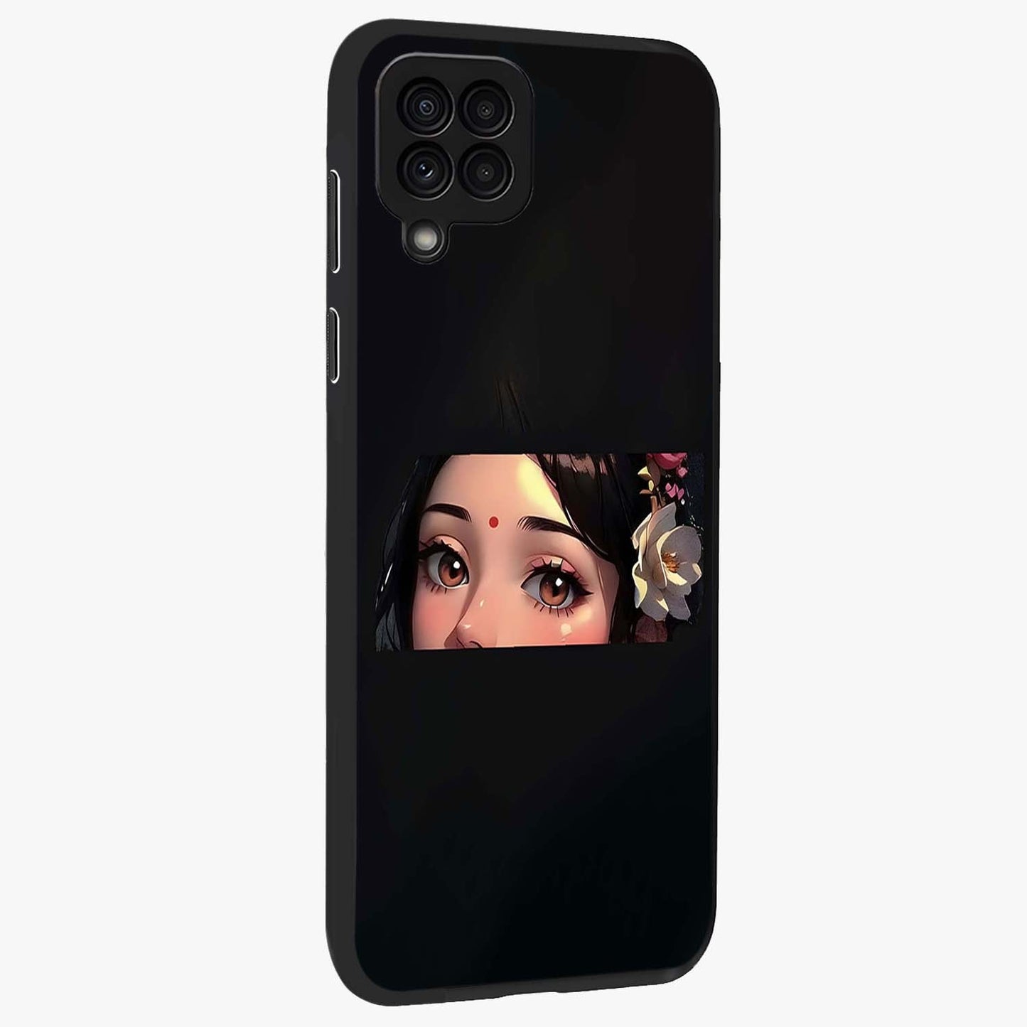 Radha Divine Embrace Glass Case upright view showcasing sacred Radha themed artwork with peaceful devotional style.