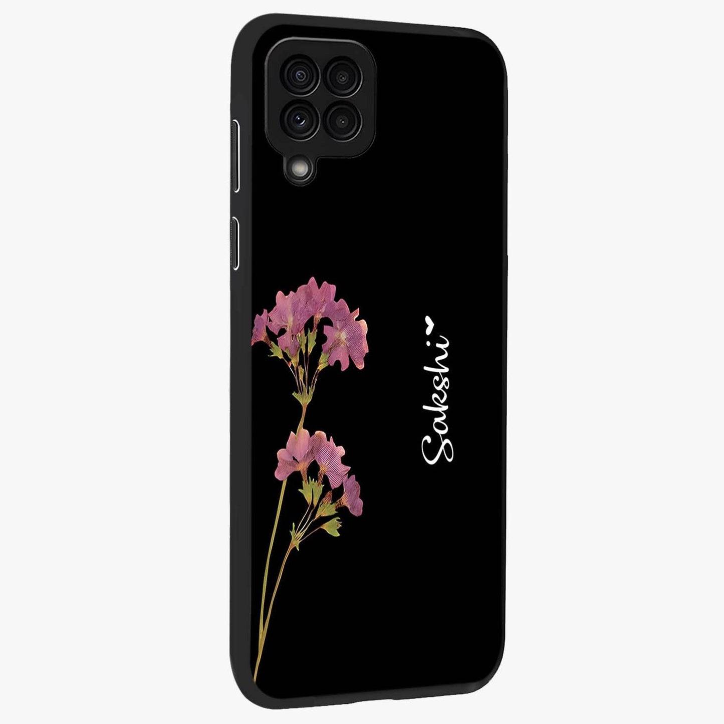 Riching Lavender Flower Custom Name Glass Case upright view showcasing elegant lavender floral artwork with personalized aesthetic.