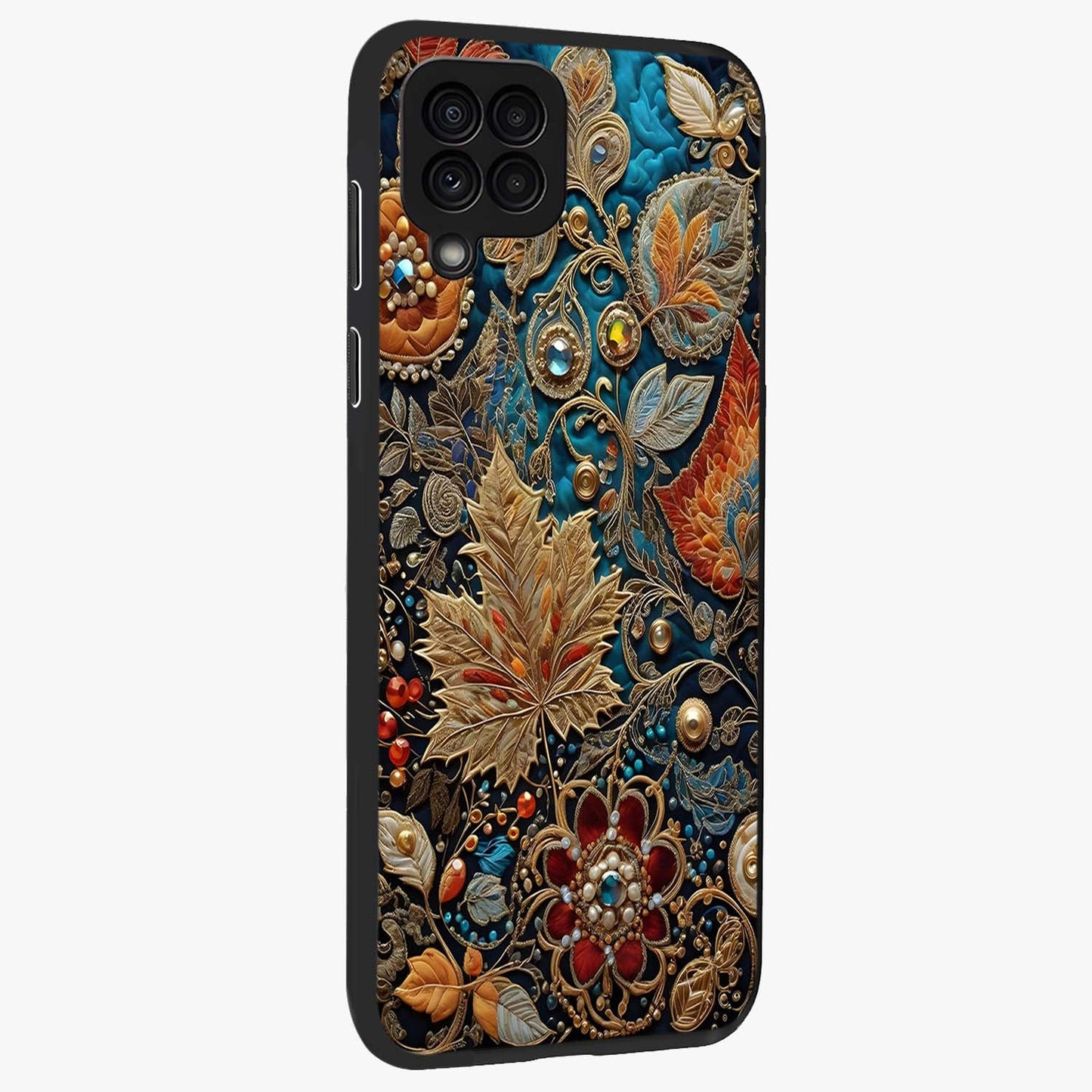 Royal Jewel Garden Glass Case upright view showcasing rich floral artwork with luxurious garden theme.