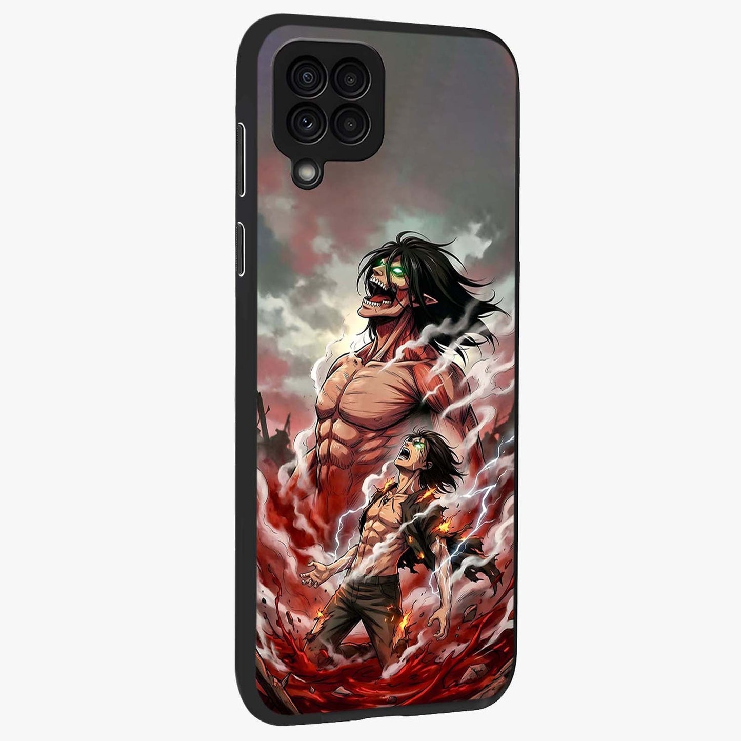 Titan Awakening Fury Glass Case upright view showcasing intense titan artwork with epic fantasy theme.