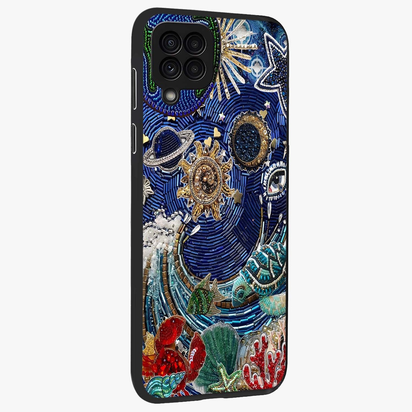Universe Underwater Spark Glass Case upright view showcasing magical underwater galaxy artwork with vibrant cosmic theme.