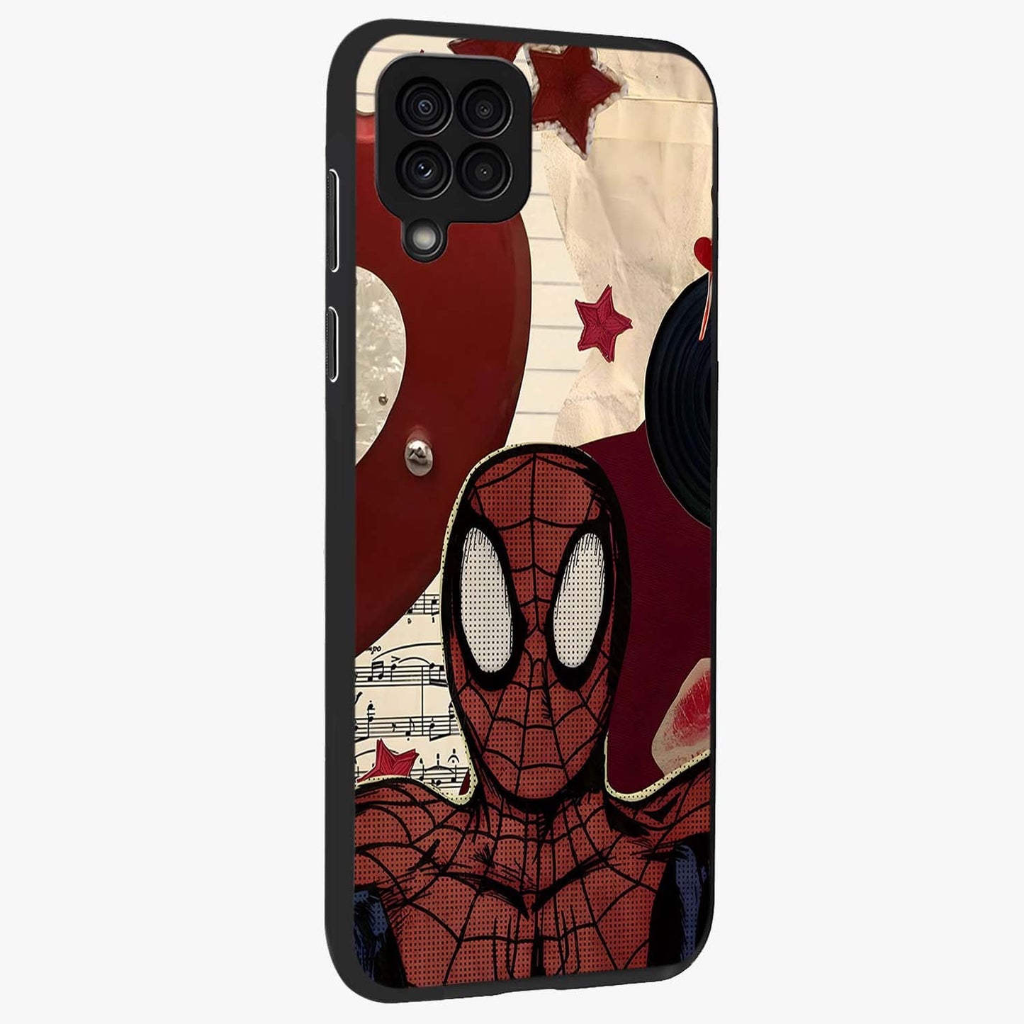 Web Warrior Vibes Glass Case upright view showcasing energetic superhero artwork with bold action theme.