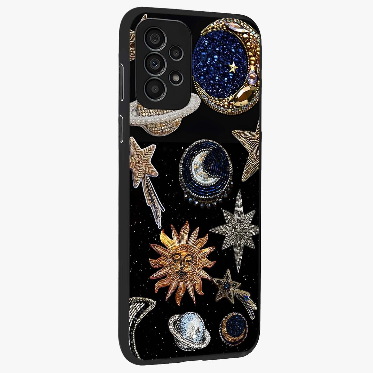 Celestial Gem Constellations Glass Case upright view showcasing cosmic constellation artwork with celestial aesthetic style.
