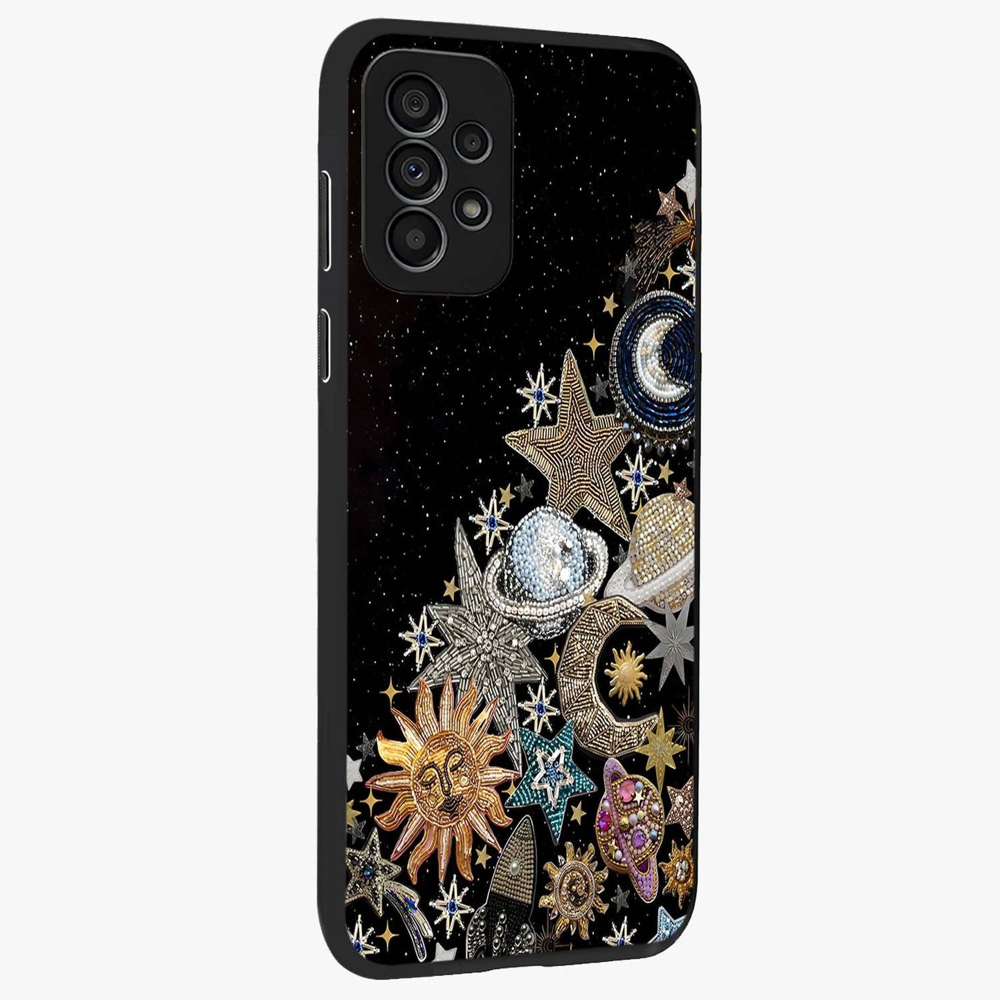 Cosmic Sparkle Dreams Glass Case upright view showcasing glowing cosmic artwork with magical galaxy theme.