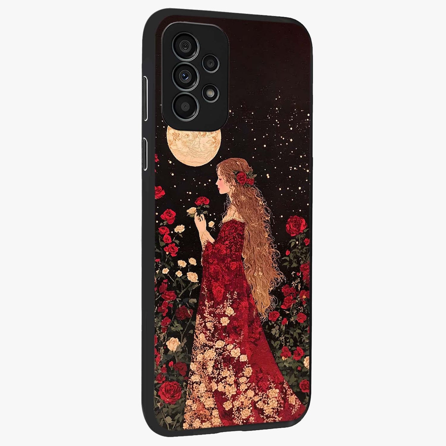 Crimson Dreams Glass Case upright view showcasing dreamy red toned artwork with modern aesthetic style.