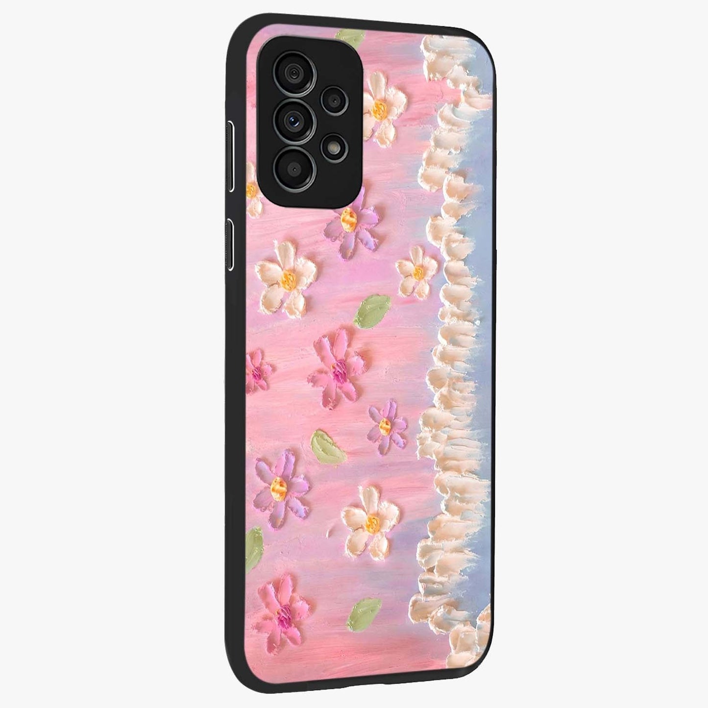 Dreamy Painted Garden Glass Case upright view showcasing vibrant floral garden artwork with artistic nature theme.