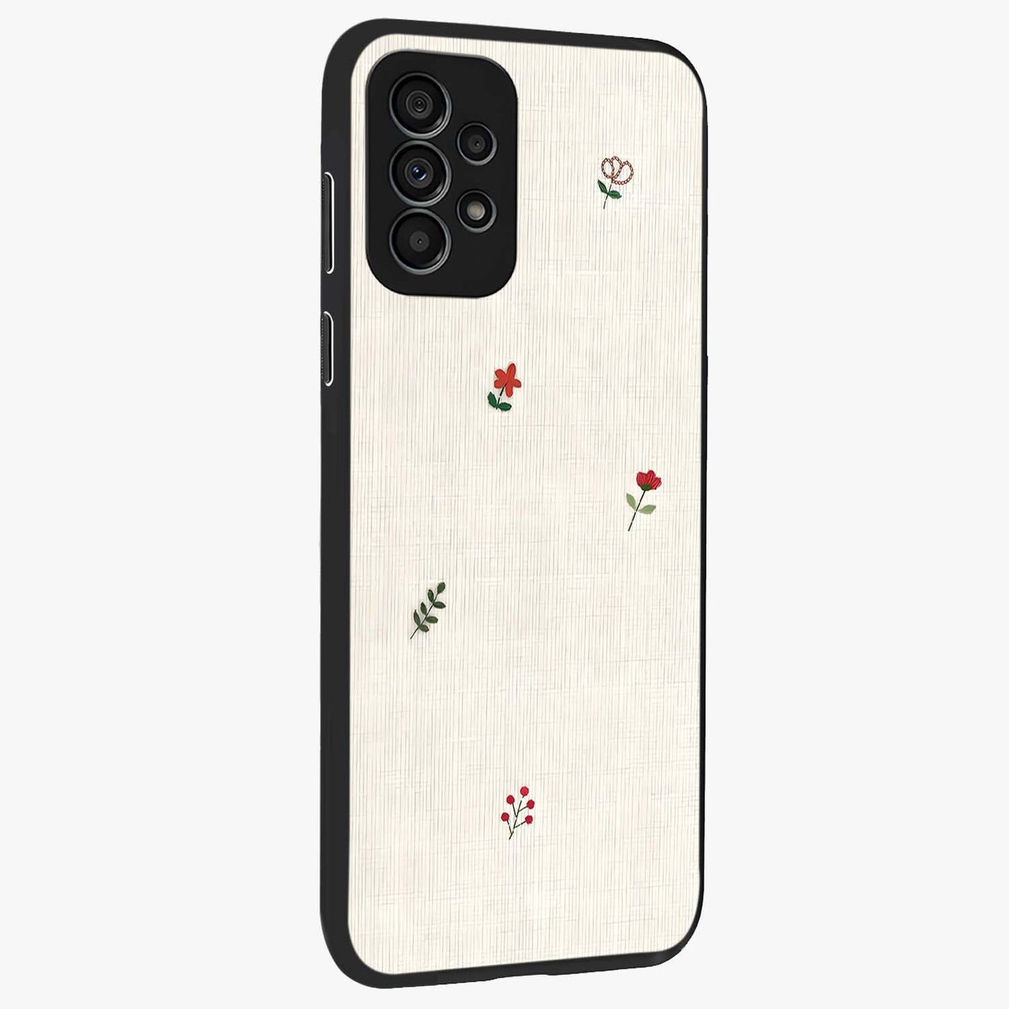 Minimalistic Blue With White Flower Pattern Glass Case upright view showcasing clean white flower artwork with calming blue theme.