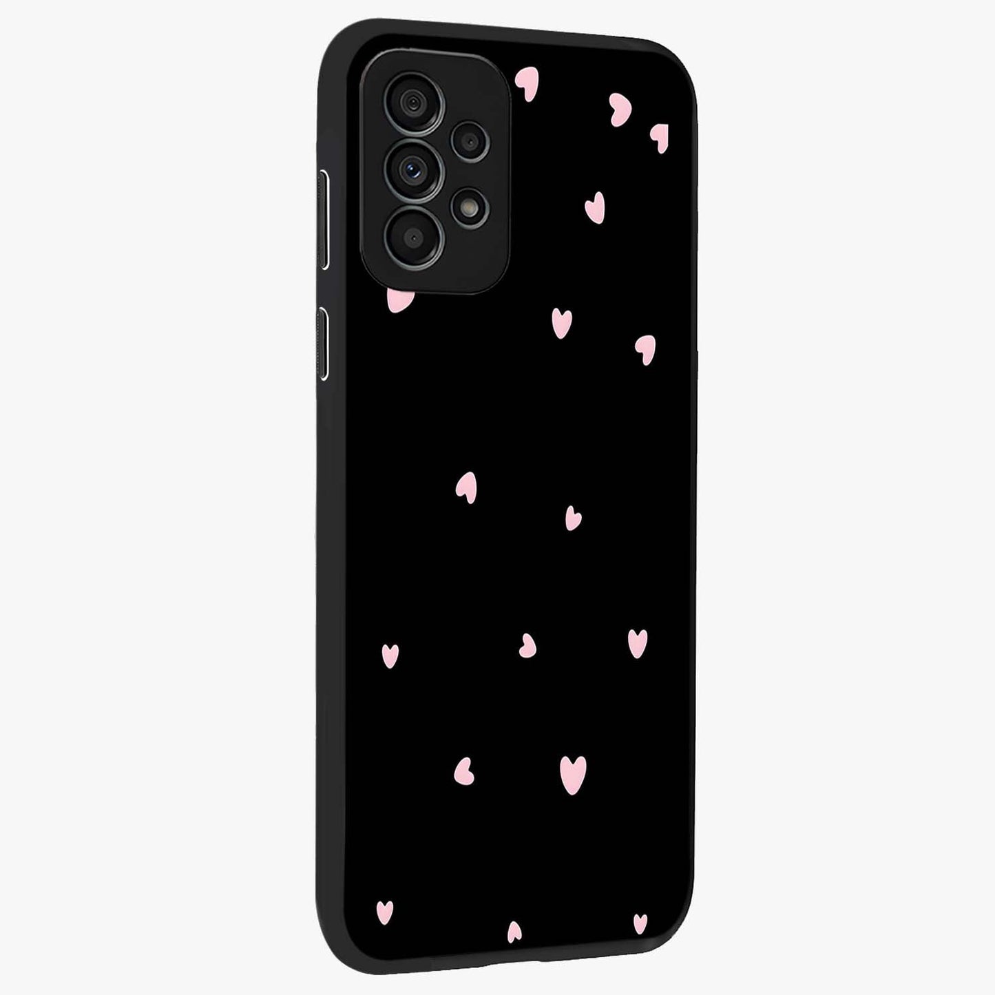 Pink Love Drops Glass Case upright view showcasing charming heart drop artwork with romantic playful theme.