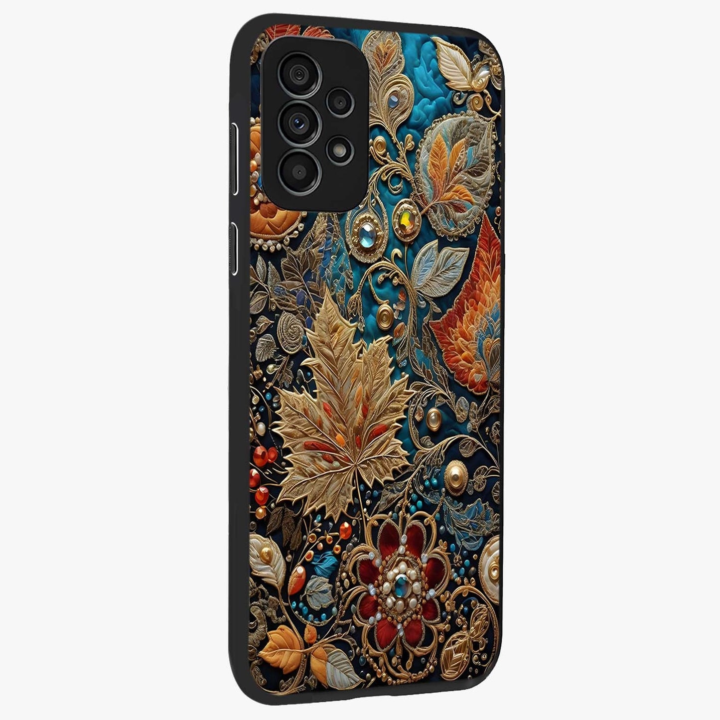 Royal Jewel Garden Glass Case upright view showcasing rich floral artwork with luxurious garden theme.