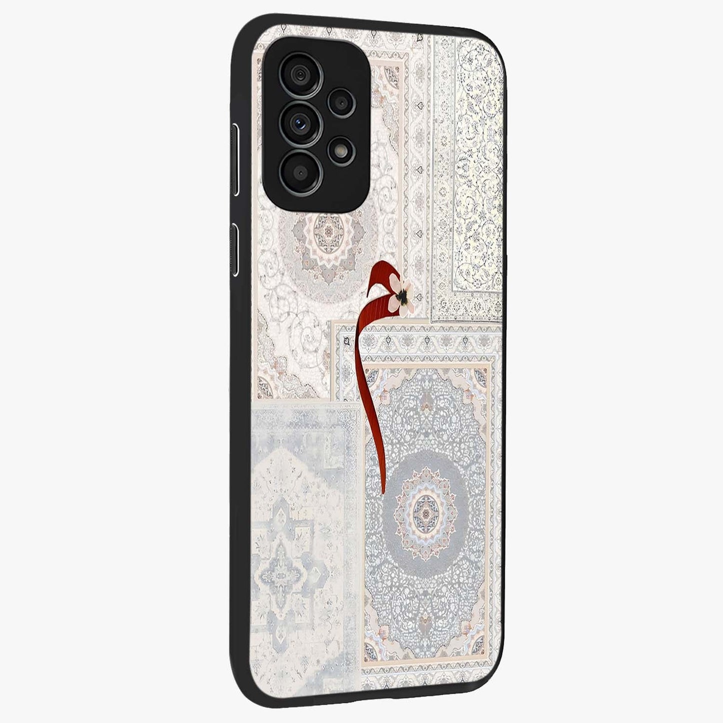 White Aesthetic Bow Glass Case upright view showcasing delicate ribbon bow artwork with cute minimalist theme.