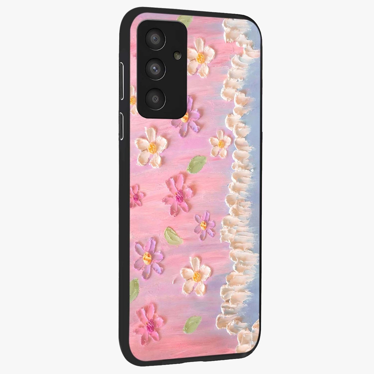 Dreamy Painted Garden Glass Case upright view showcasing vibrant floral garden artwork with artistic nature theme.