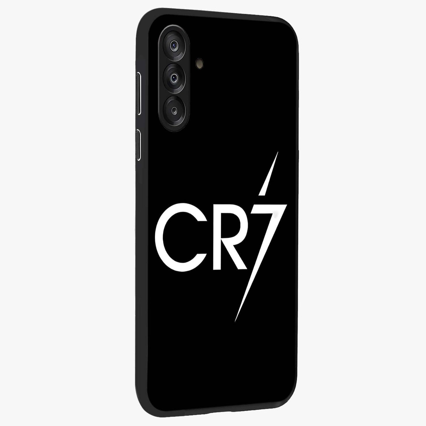 Cr7 Elite Strike Glass Case upright view showcasing energetic football inspired design with modern sports aesthetic.
