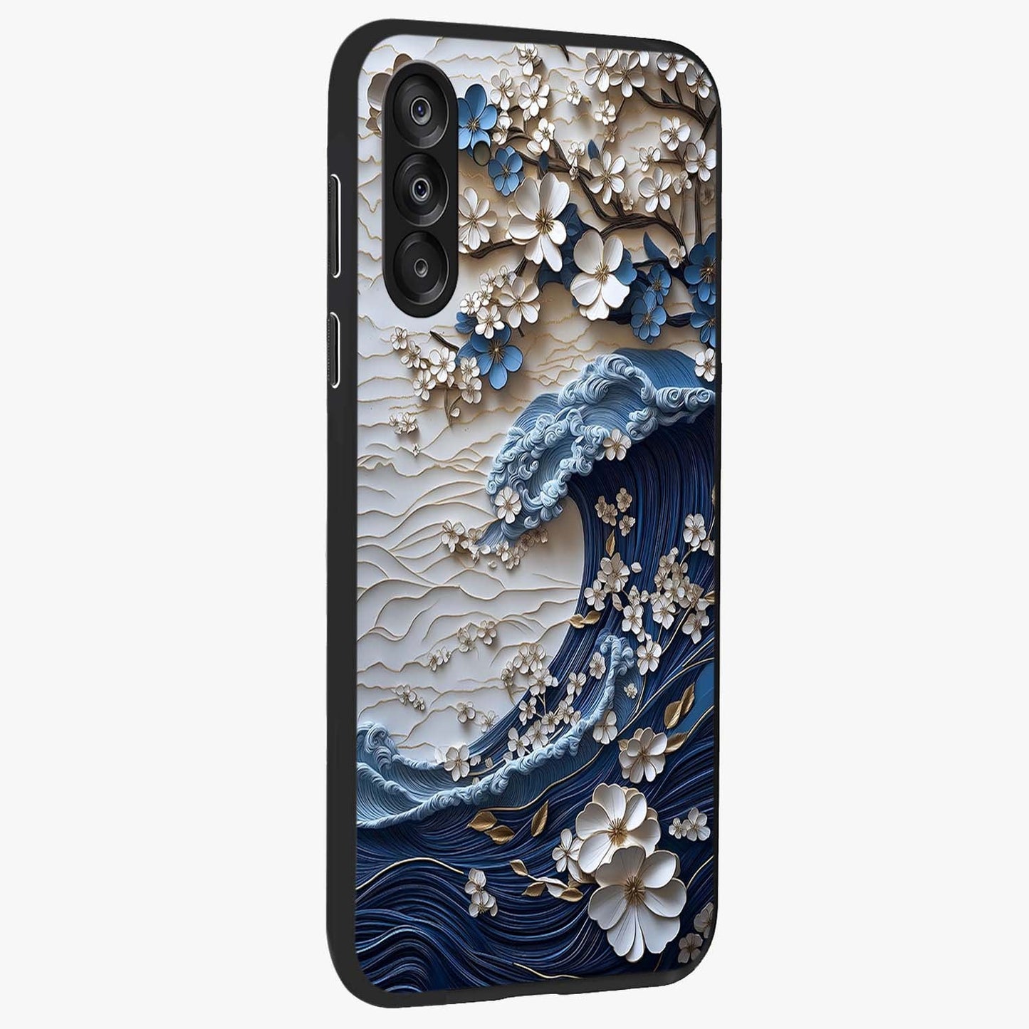 Floral Wave Origami Glass Case upright view showcasing creative floral origami artwork with artistic decorative theme.