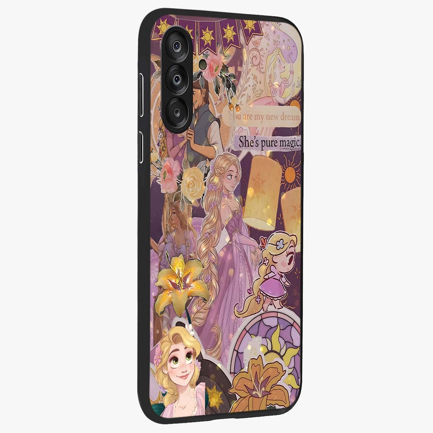 Magical Tangled Dream Glass Case upright view showcasing enchanting artistic artwork with dreamy fantasy theme.