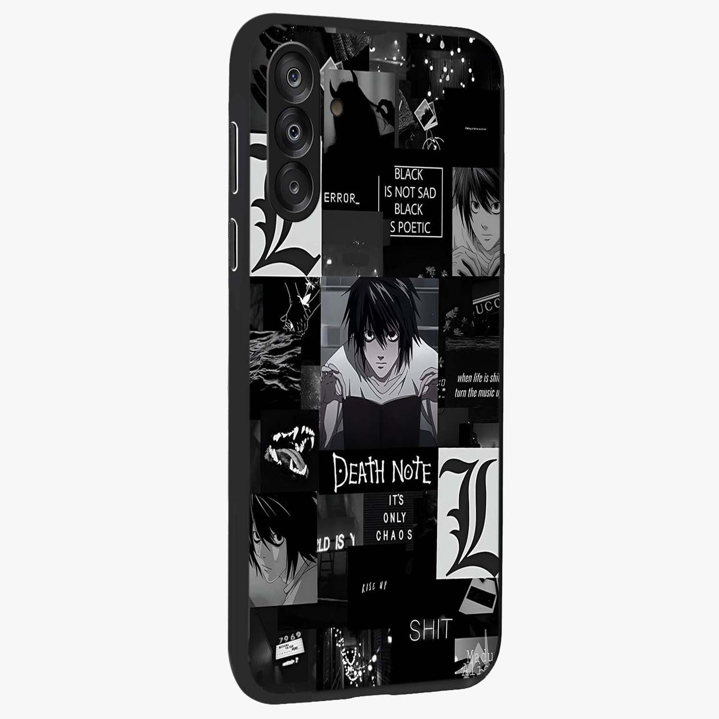 Midnight Chaos Mind Glass Case upright view showcasing expressive abstract artwork with bold dark theme.