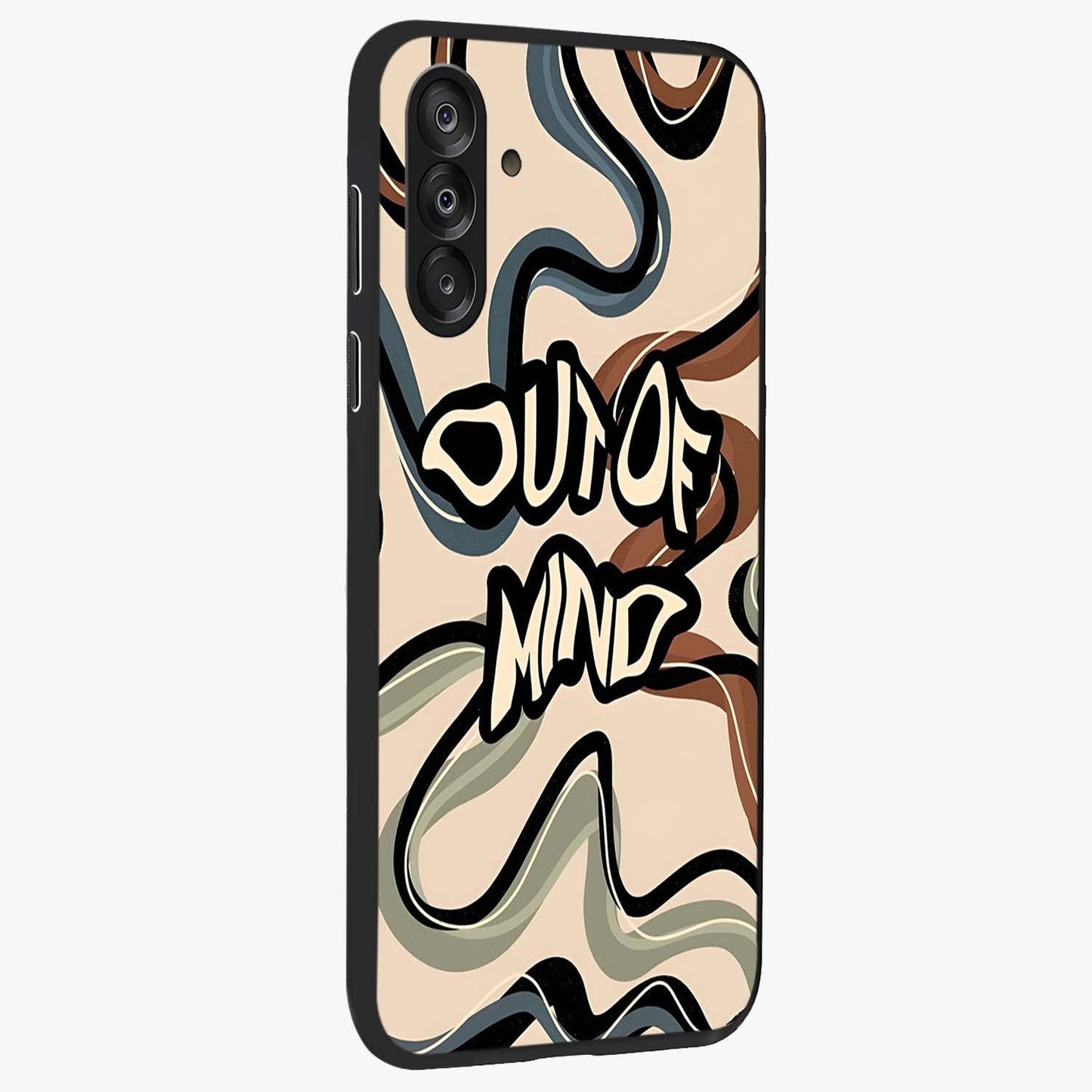 Out Of Mind Glass Case upright view showcasing striking typography artwork with edgy conceptual theme.