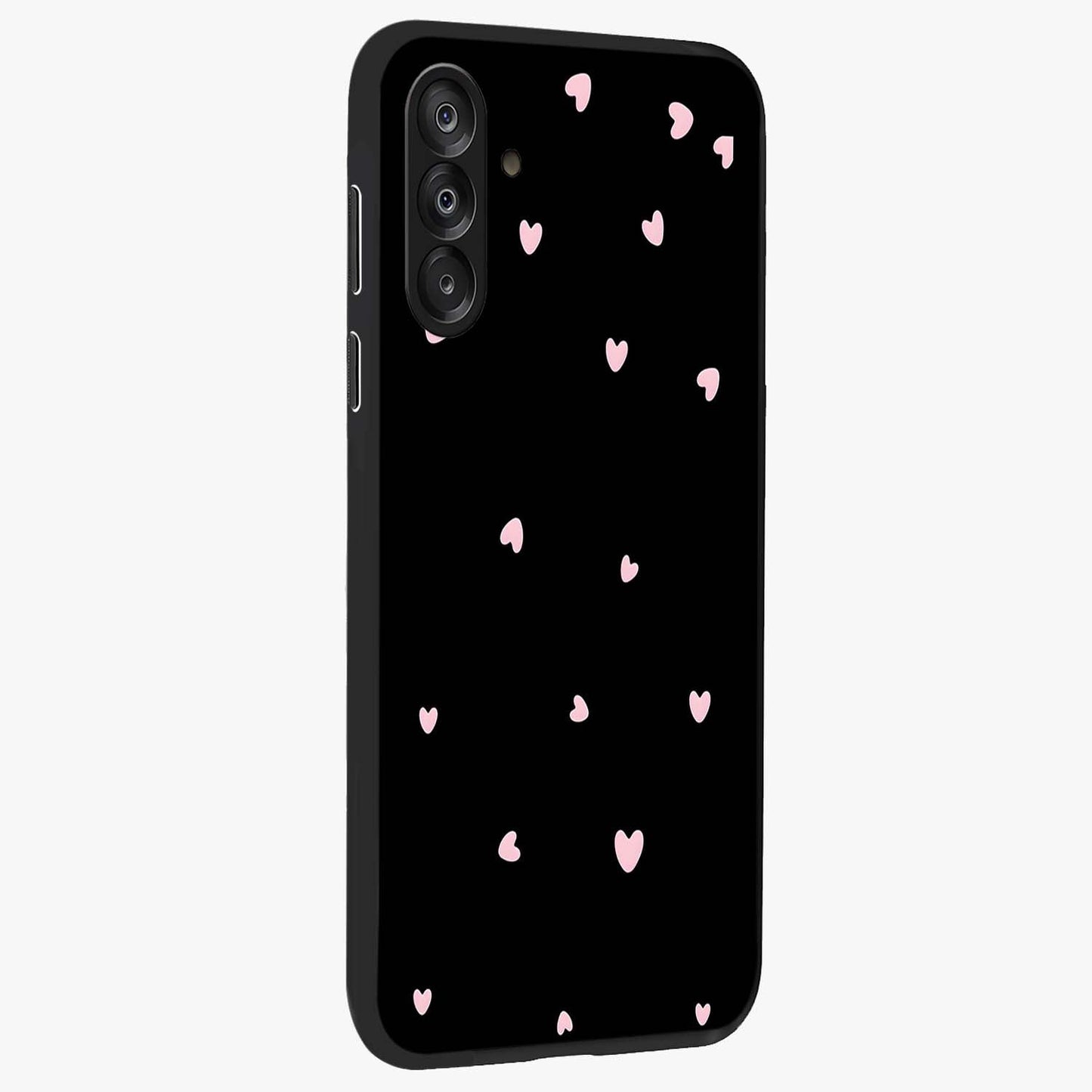 Pink Love Drops Glass Case upright view showcasing charming heart drop artwork with romantic playful theme.