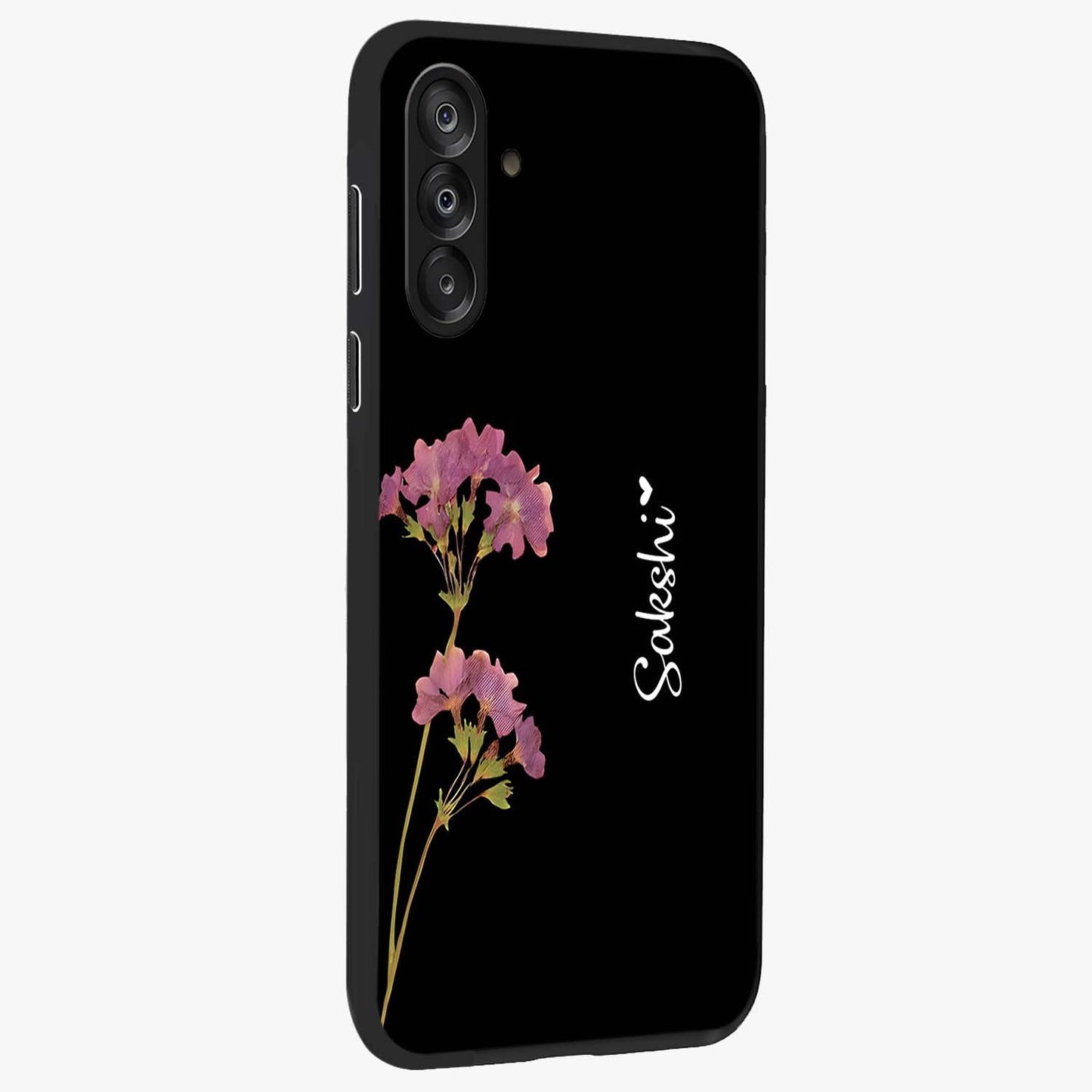Riching Lavender Flower Custom Name Glass Case upright view showcasing elegant lavender floral artwork with personalized aesthetic.