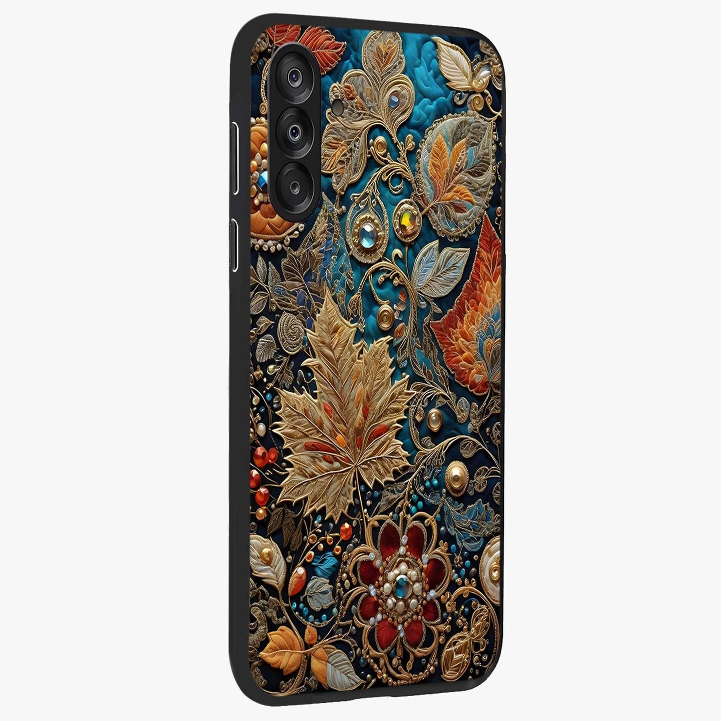 Royal Jewel Garden Glass Case upright view showcasing rich floral artwork with luxurious garden theme.