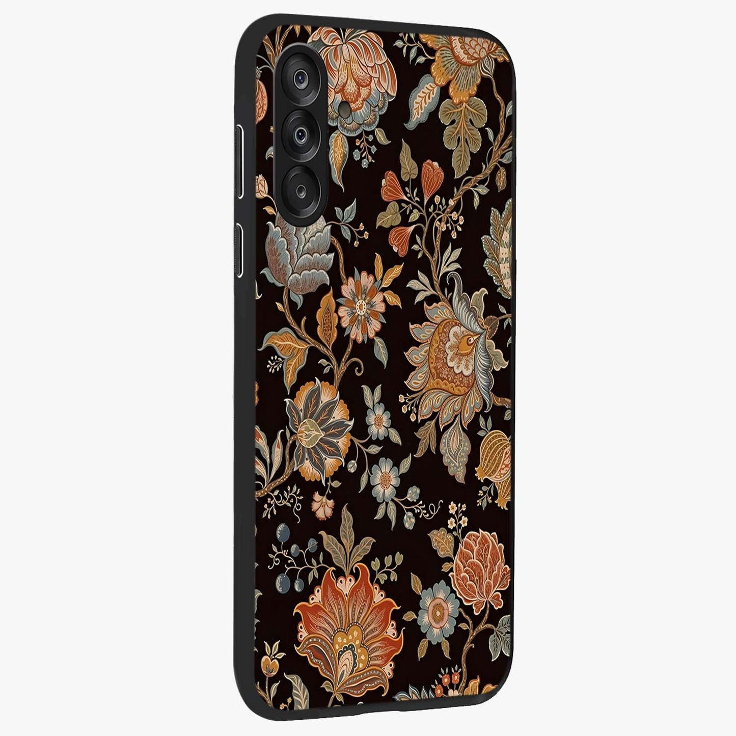 Vintage Floral Dream Glass Case upright view showcasing delicate floral artwork with timeless vintage theme.