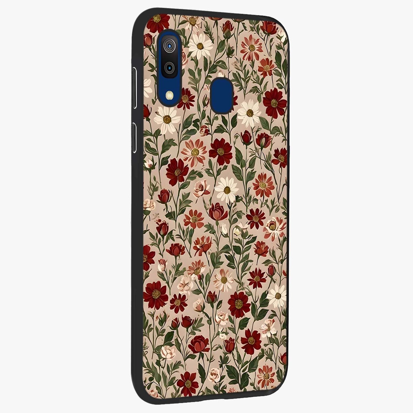 Biege Flower With Leaf Glass Case upright view showcasing delicate beige flower illustration with clean botanical style.