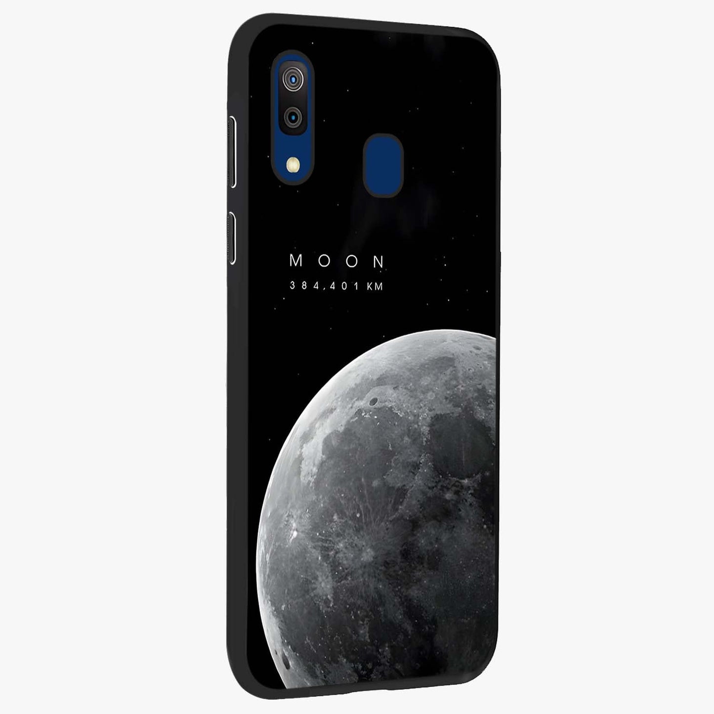 Cosmic Moon Glow Glass Case upright view showcasing luminous moon illustration with dreamy cosmic style.