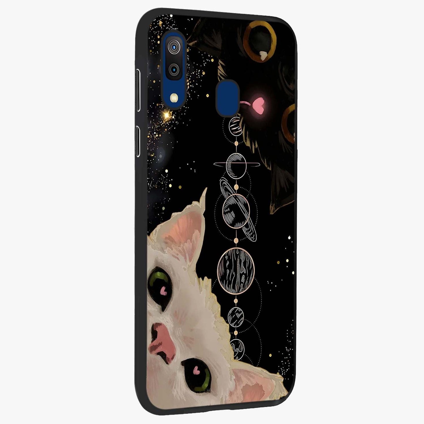 Galactic Cat Glass Case upright view showcasing mystical cat artwork with dreamy cosmic theme.
