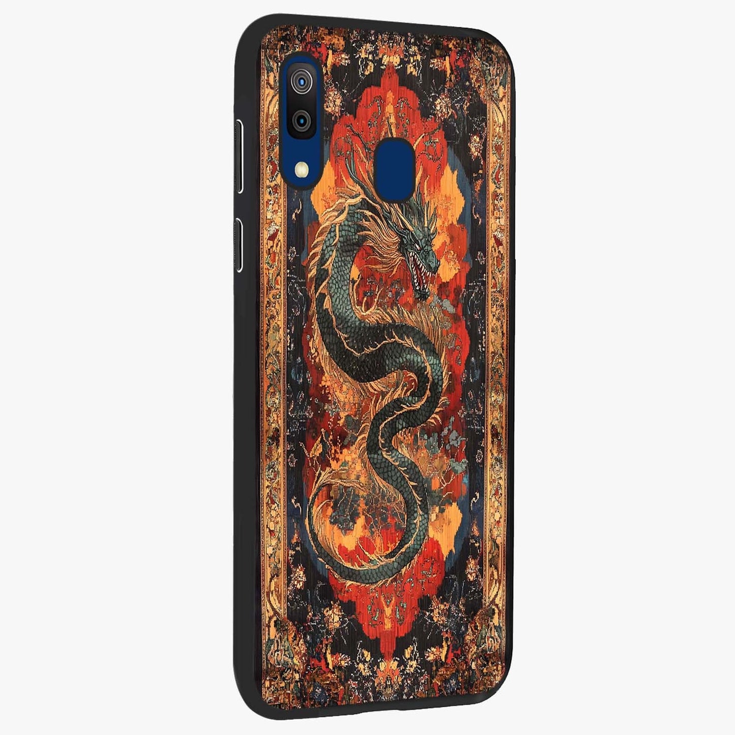 Inferno Dragon Soul Glass Case upright view showcasing intense dragon artwork with fantasy fire theme.
