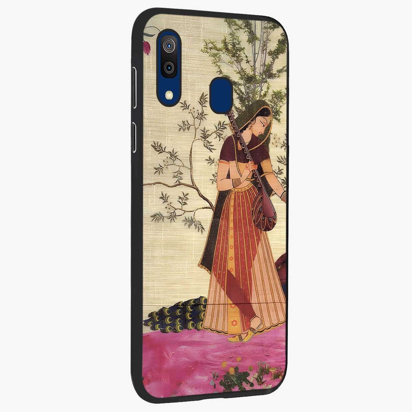 Lady With Veena Art Glass Case upright view showcasing classical veena artwork with traditional artistic theme.