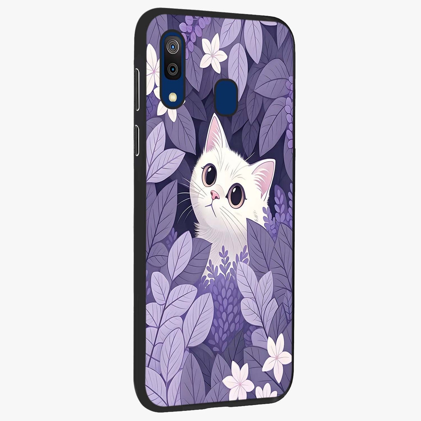 Lilac Hide Peek Cat Glass Case upright view showcasing charming cat artwork with adorable peek theme.
