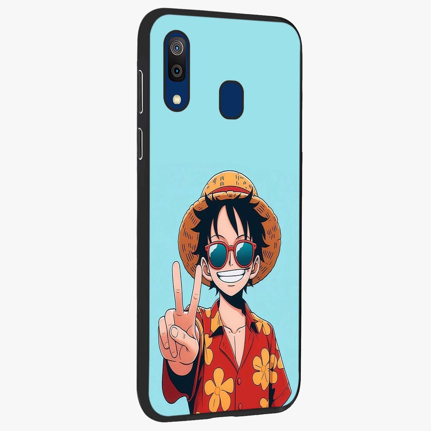 Luffy Summer Anime Vibe Glass Case upright view showcasing dynamic anime artwork with bright adventurous theme.