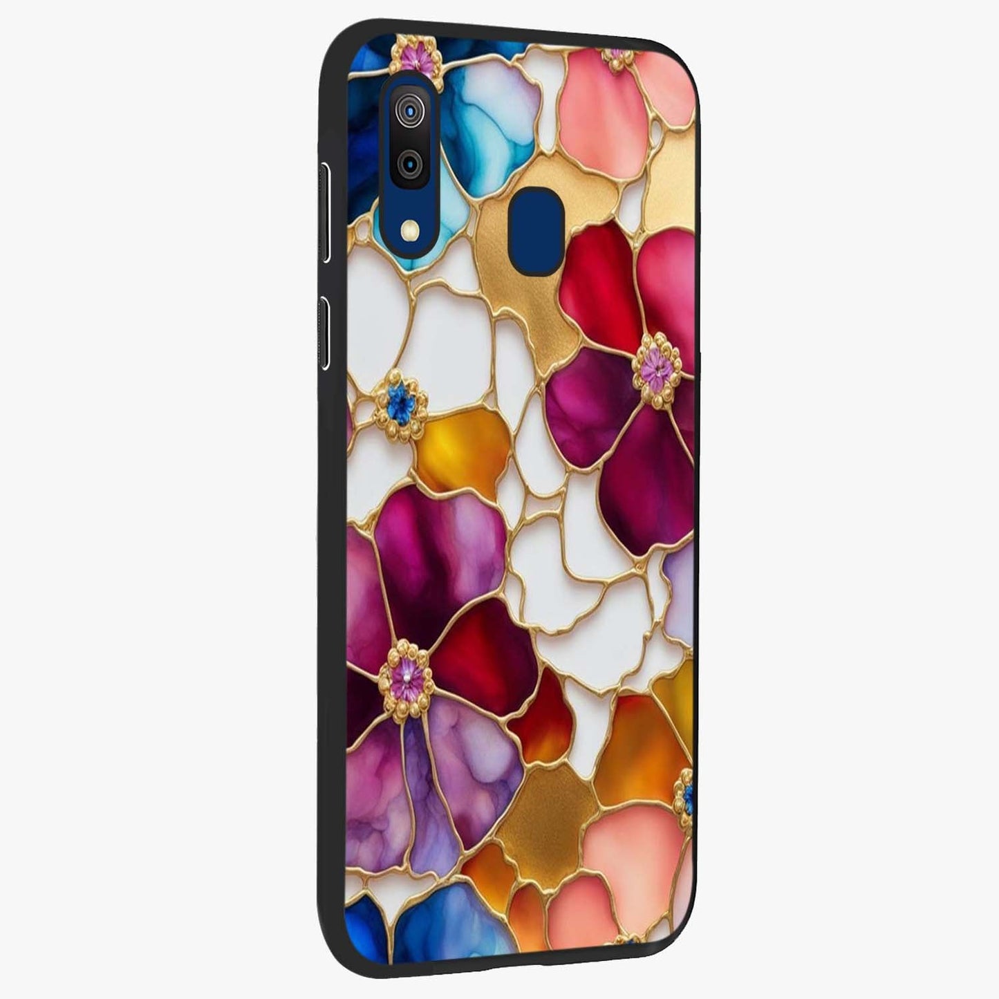 Marble Flower Pattern Glass Case upright view showcasing decorative marble flower artwork with refined style.