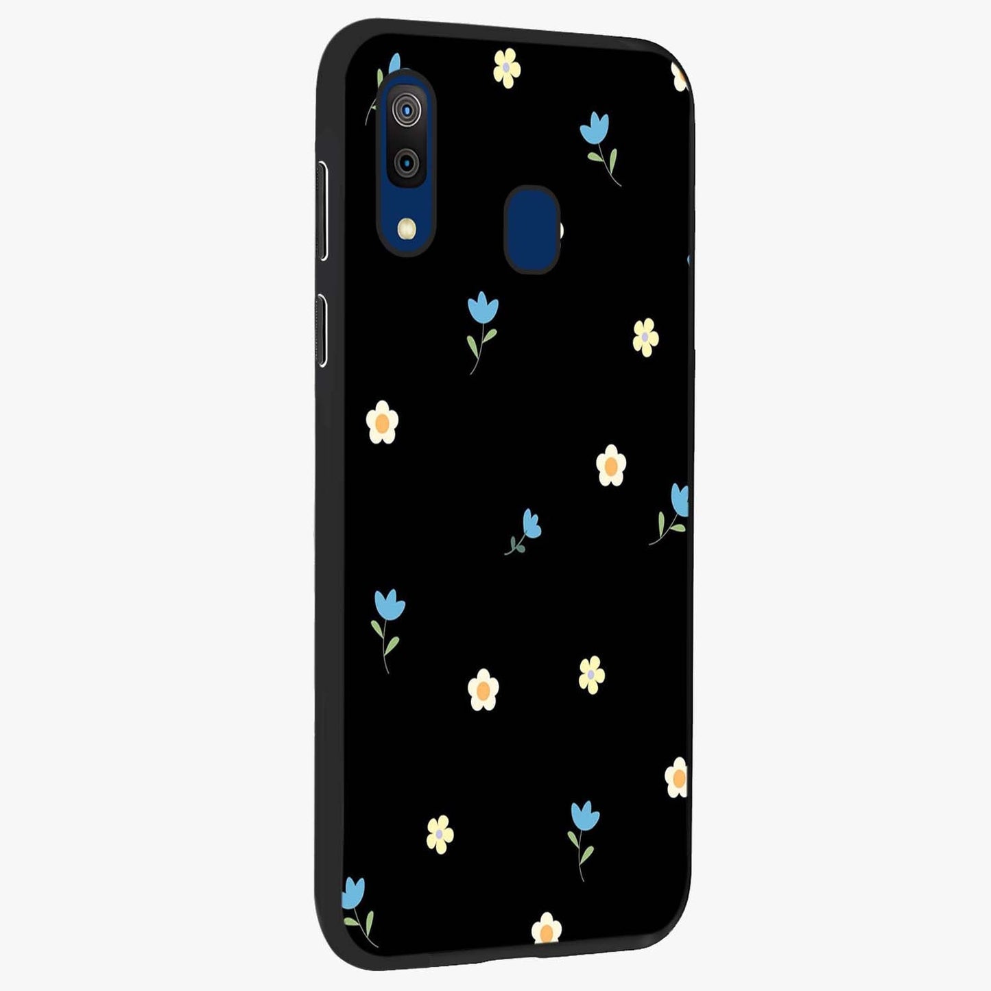 Minimal Petal Whispers Glass Case upright view showcasing elegant floral artwork with modern minimalist style.