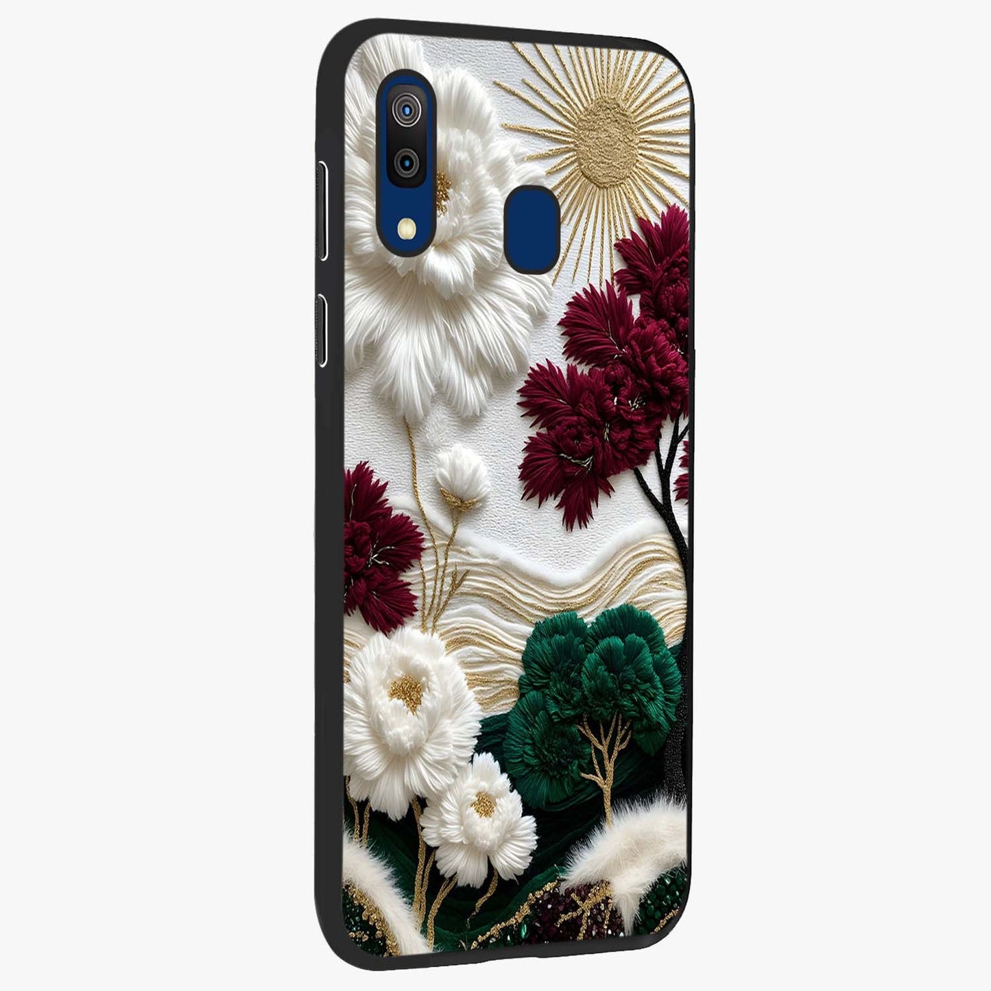Radiant Bloom Elegance Glass Case upright view showcasing decorative flower artwork with refined botanical theme.
