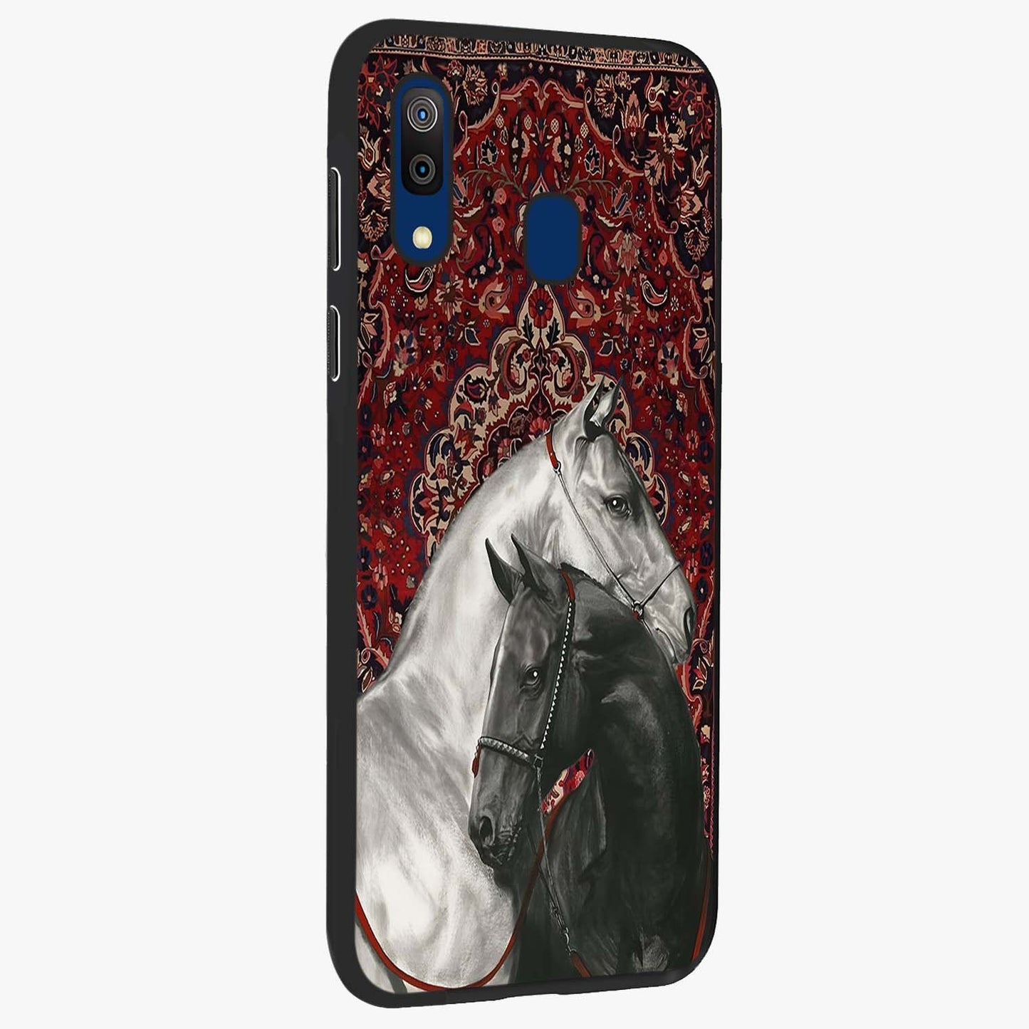 Regal Stallion Tapestry Glass Case upright view showcasing powerful horse artwork with elegant tapestry theme.